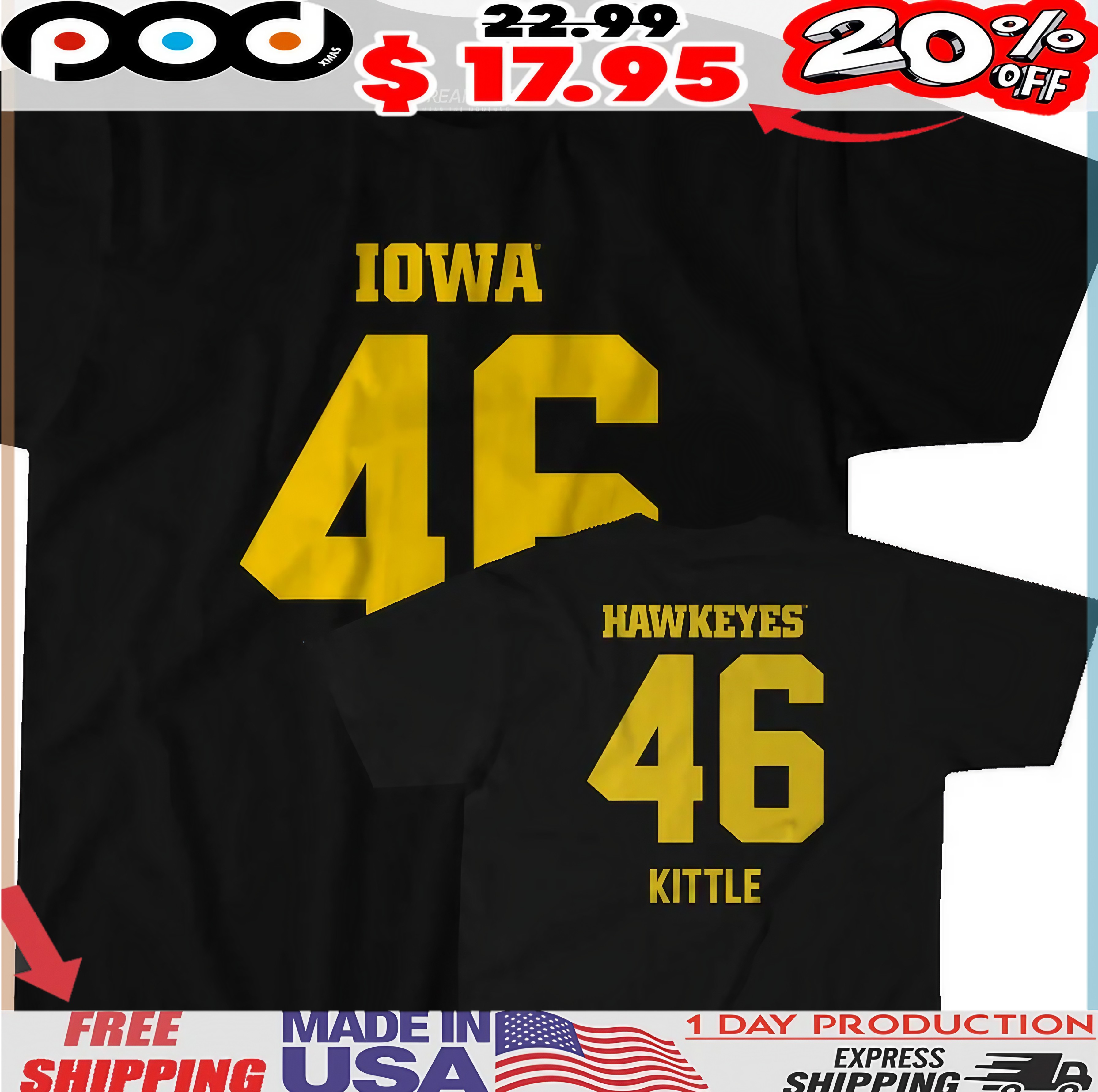 Iowa Football George Kittle 46 Number T Shirt