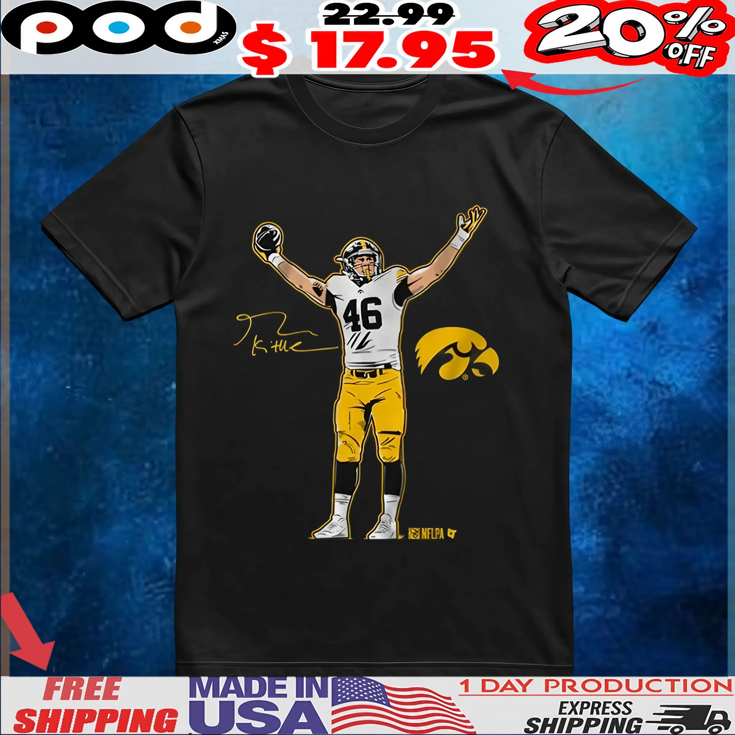 Iowa Football George Kittle Superstar Pose Signature T Shirt 6 Iowa Football George Kittle Superstar Pose Signature T Shirt
