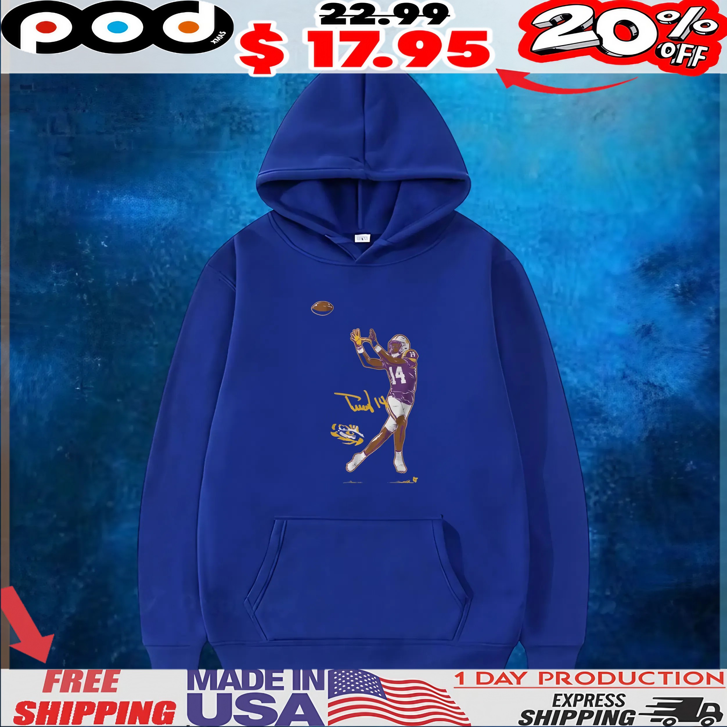 LSU Football Trey'Dez Green Superstar Pose Signature T Shirt 1 LSU Football Trey'Dez Green Superstar Pose Signature T Shirt