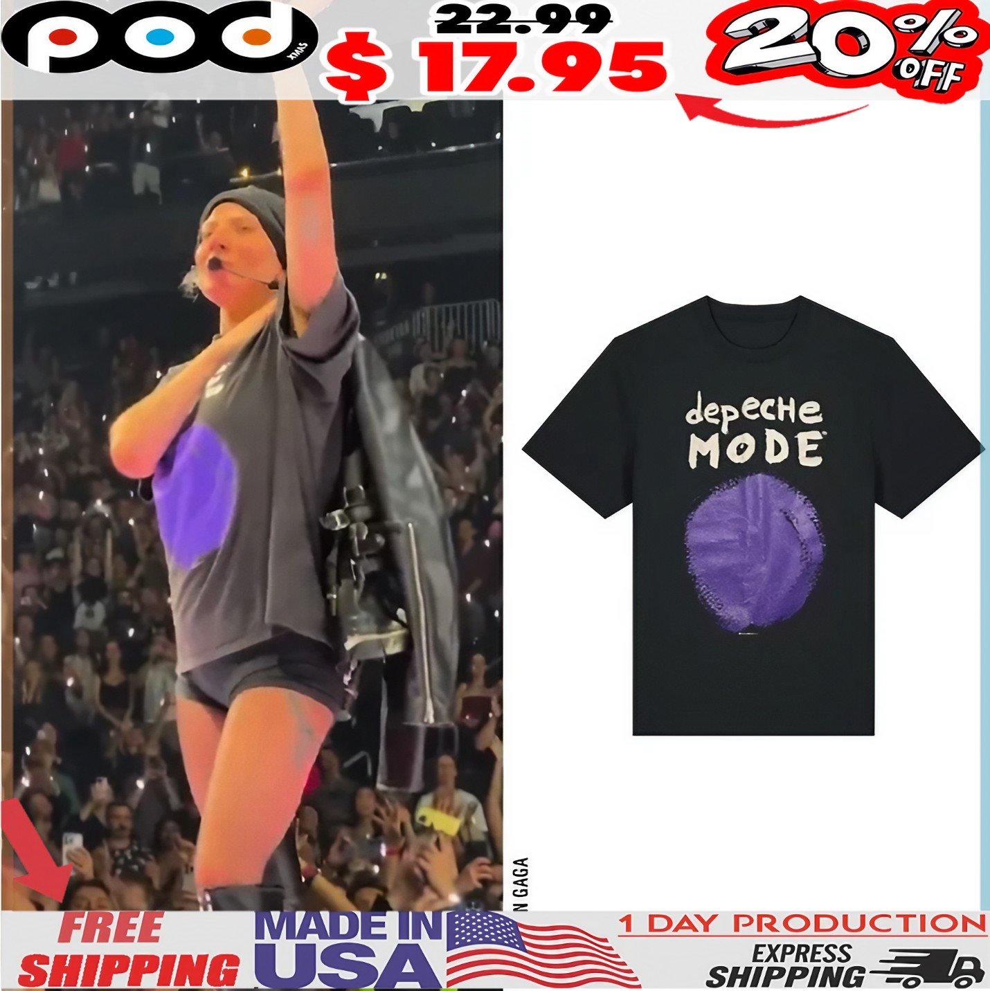 Lady Gaga Wore Depeche Mode DM Tour T Shirt 5 Lady Gaga Wore Depeche Mode T Shirt