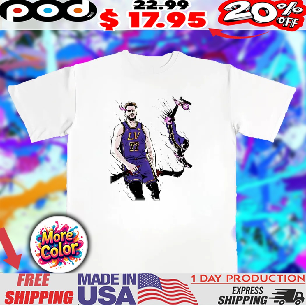 Luka Dončić 77 to LeBron iconic LA Lakers comic shirt