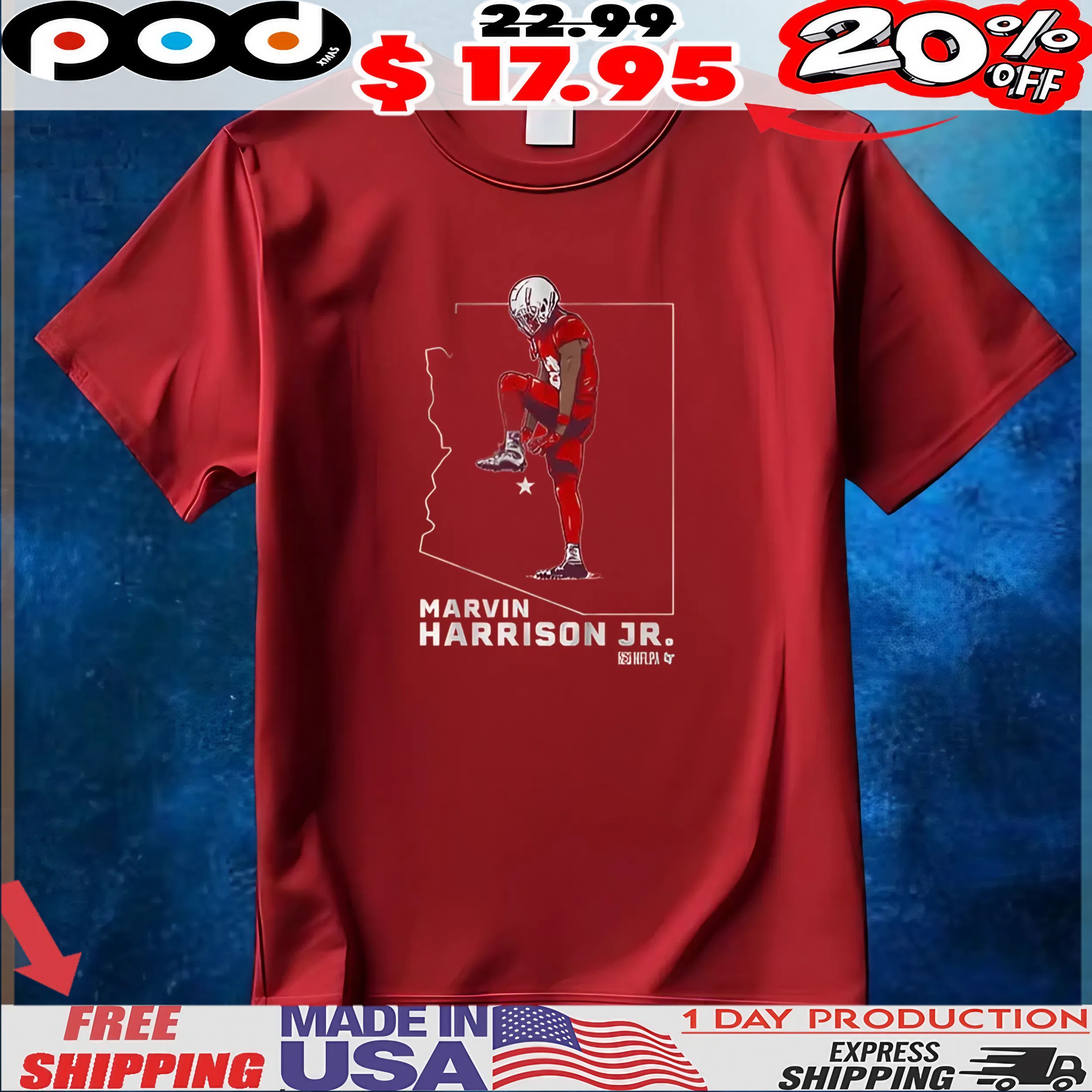 Marvin Harrison Jr State Star Map T Shirt
