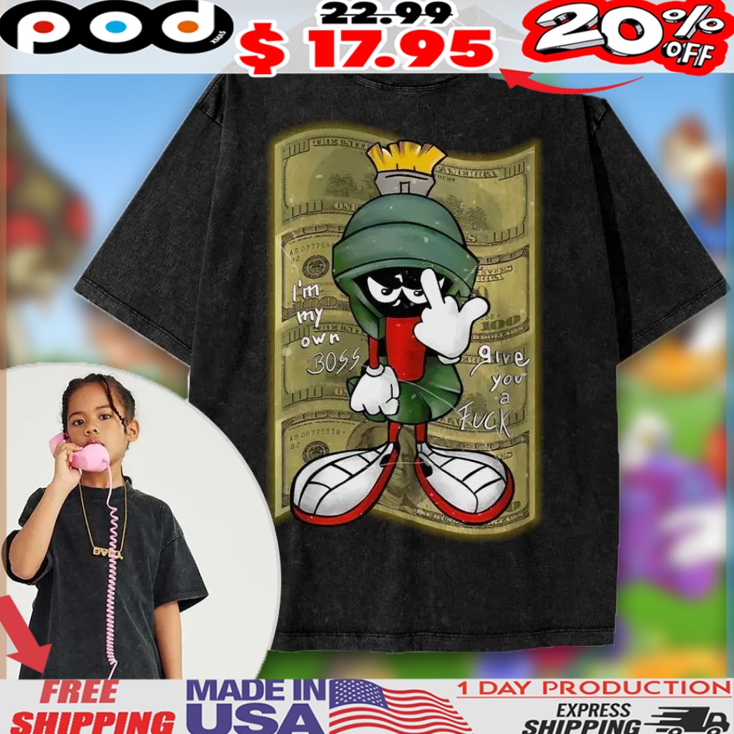 Marvin the Martian Looney Tunes I'm My Own Boss Give You A Fuck Middle Finger Animated Shirt