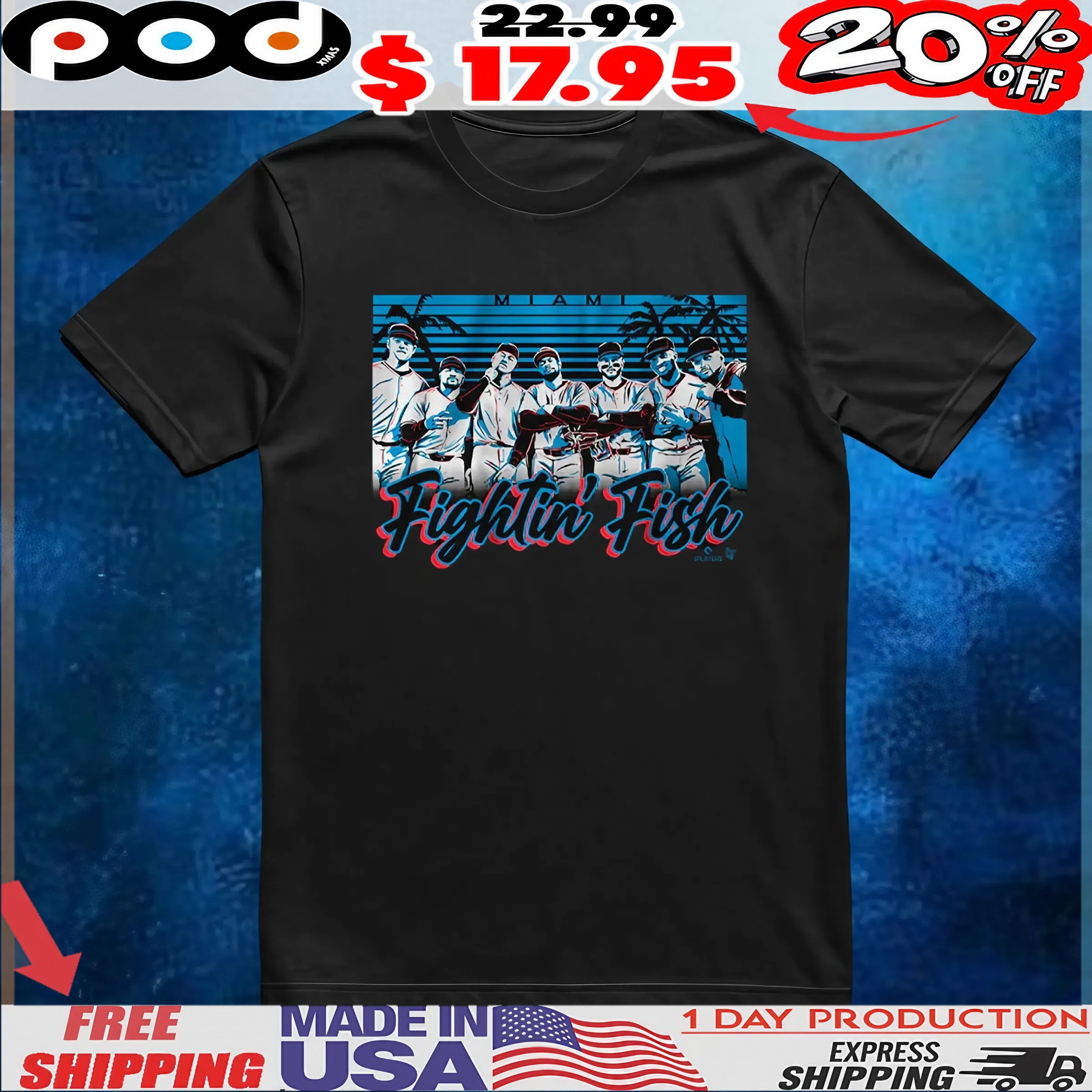 Miami Baseball Fightin' Fish Team Graphic T Shirt 6 Miami Baseball Fightin' Fish Team Graphic T Shirt