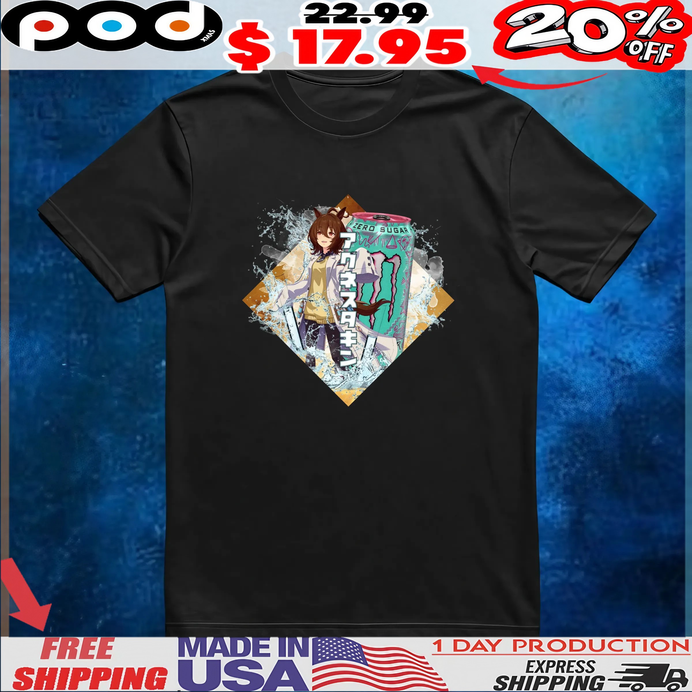 Agnes Tachyon Uma Musume Monster Energy Zero Sugar Splash T Shirt 6 Monster Energy Zero Sugar Anime Character Splash T Shirt