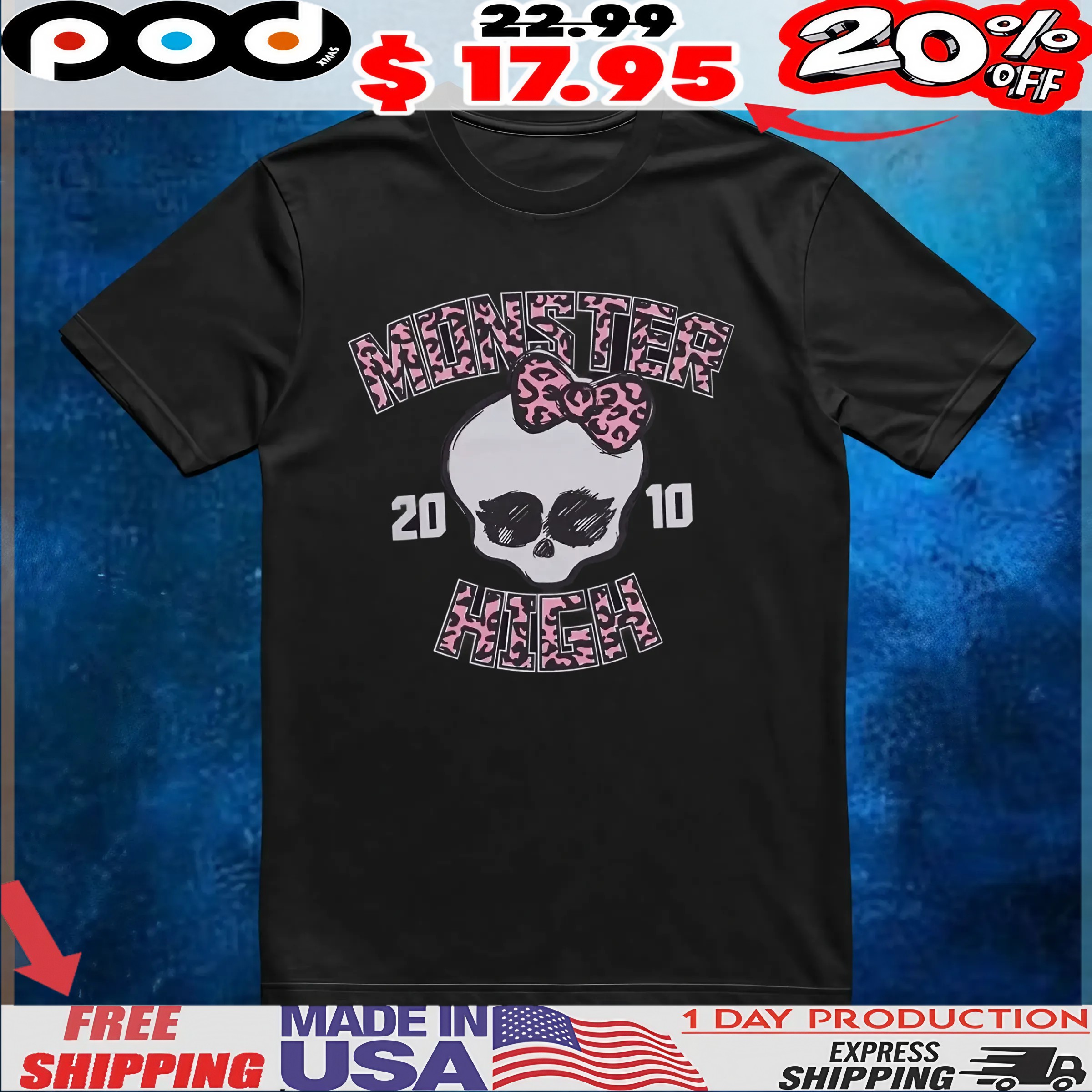 Monster High Leopard Logo 2010 Skull T Shirt