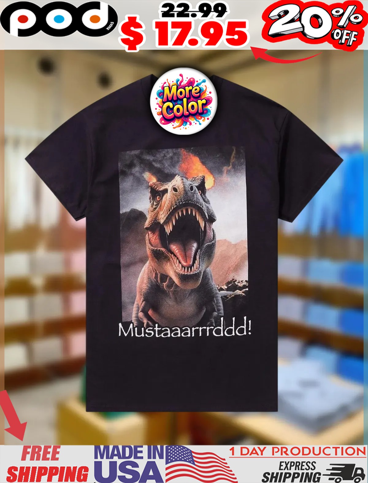 Mustard T Rex dinosaur Shirt