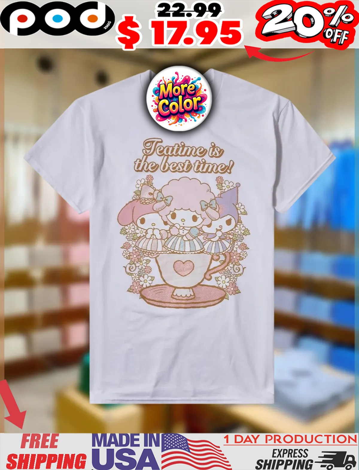 My Melody Kuromi My Sweet Piano Flower Tea Teatime is the best time Shirt