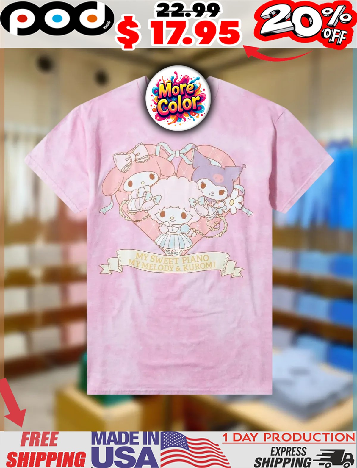 My Melody Kuromi My Sweet Piano Tea Cute Shirt