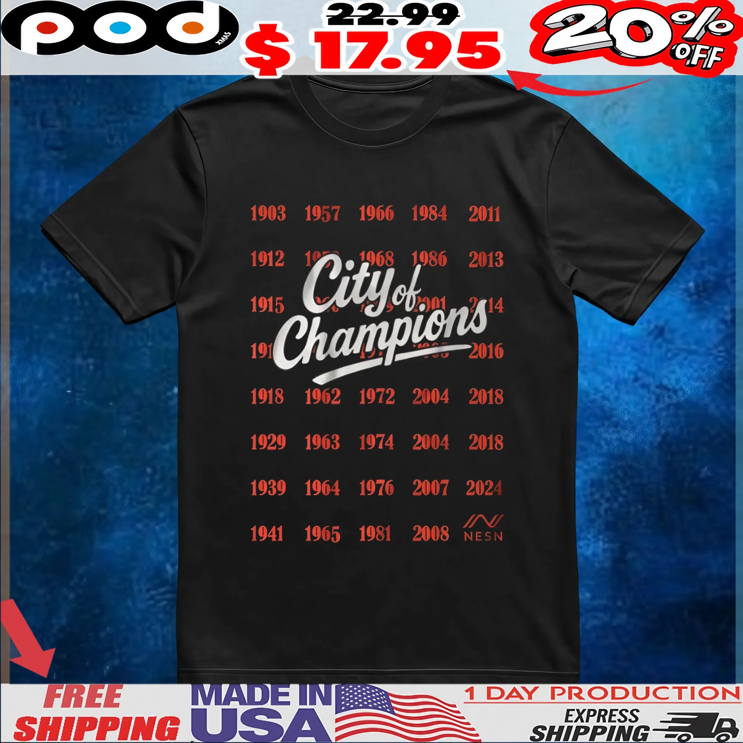 NESN City Of Champions Years T Shirt 6 NESN City Of Champions Years T Shirt