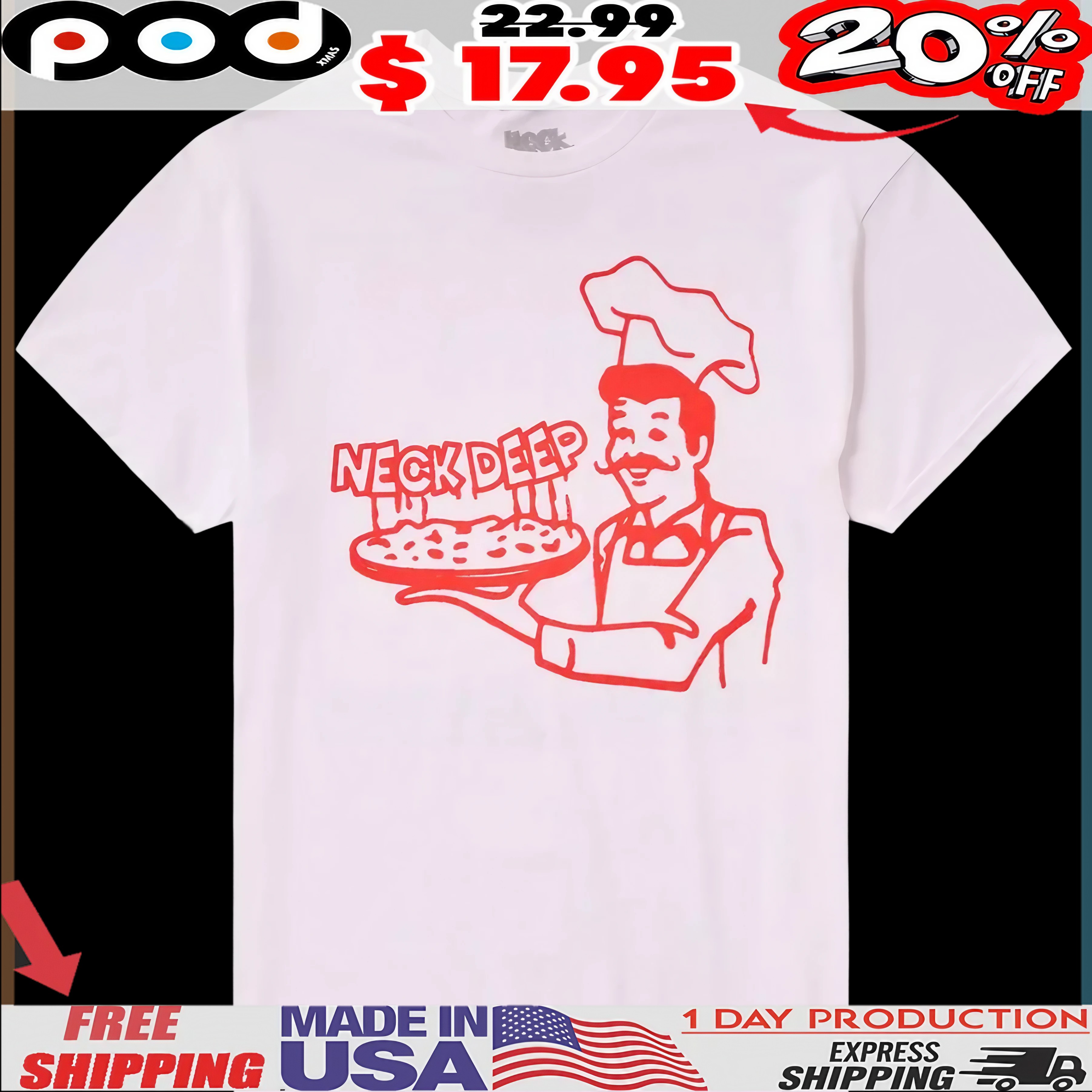 Neck Deep Moody Weirdo Pizza Two-Sided T Shirt