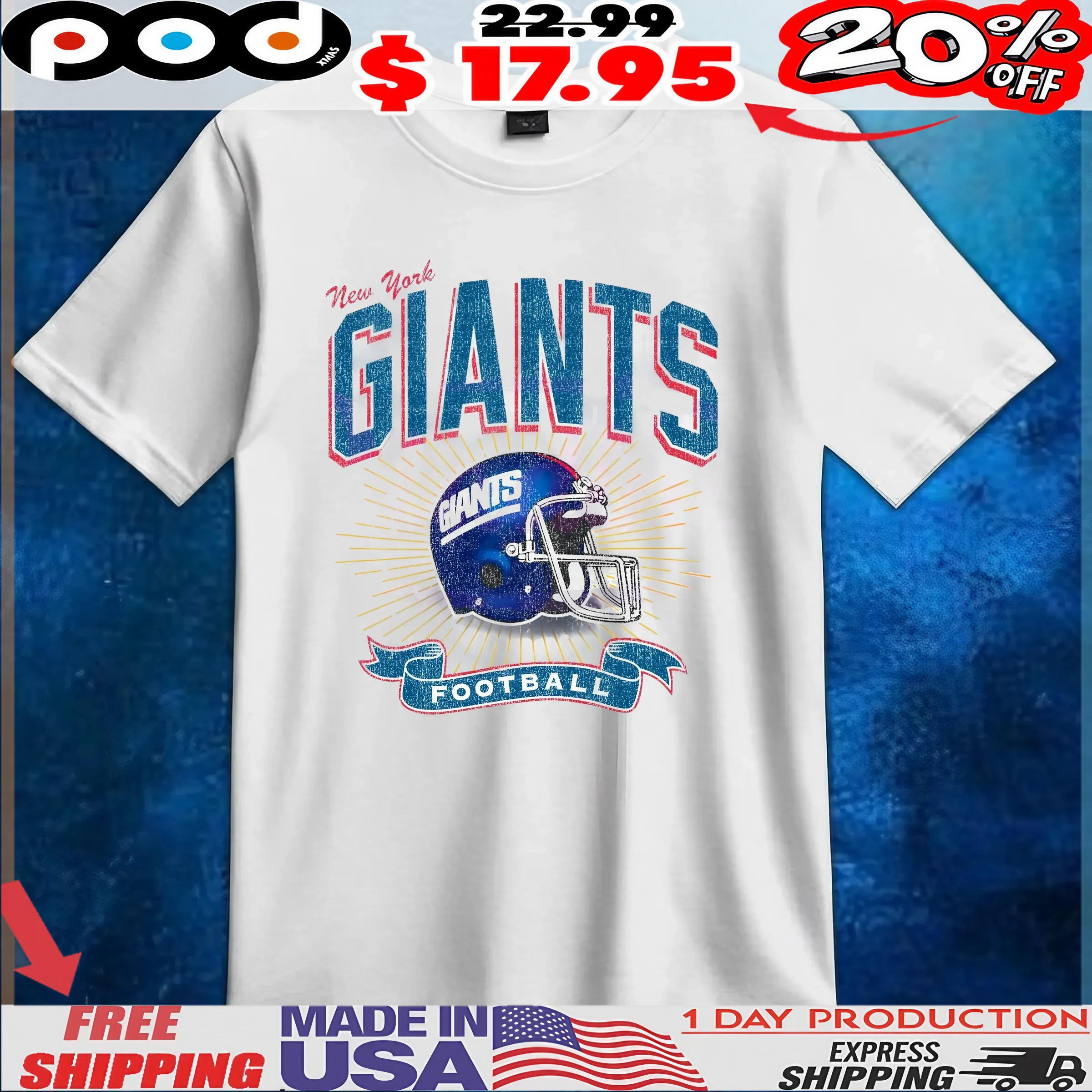 New York Giants Historic Prime Football Helmet Vintage T Shirt