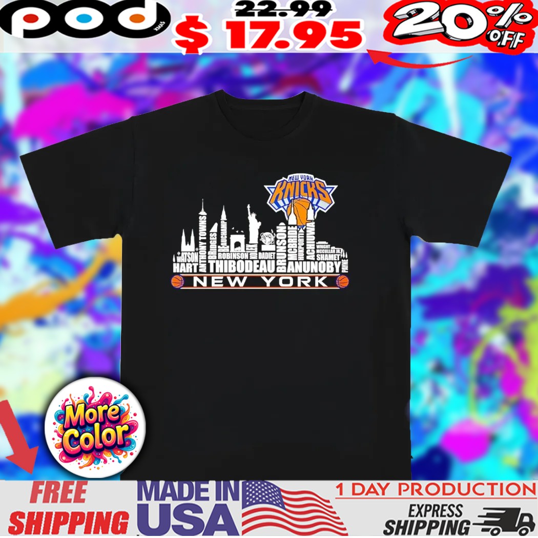 New York Knicks player name city skyline 2025 shirt