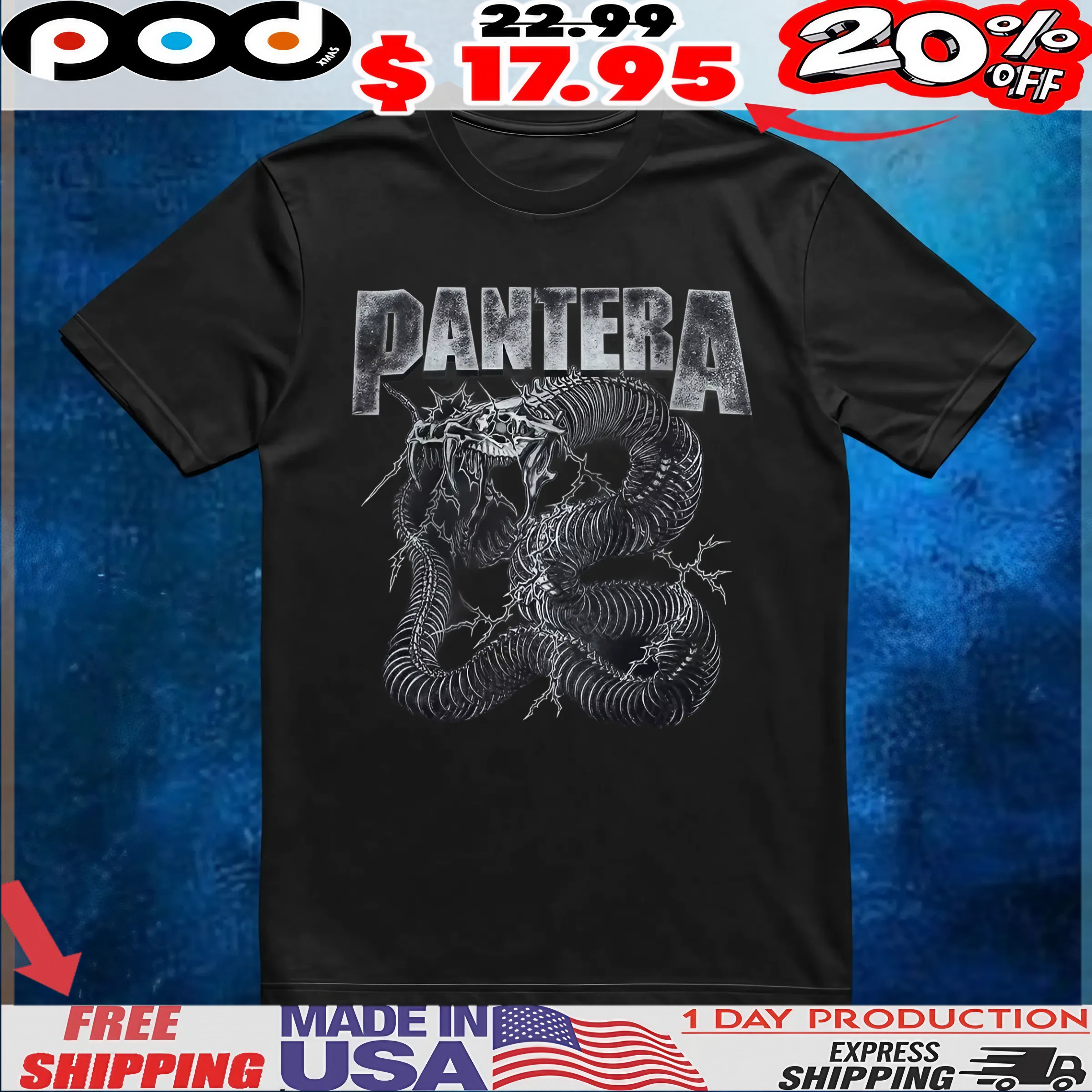 Pantera Electrified Snake Skeleton T Shirt