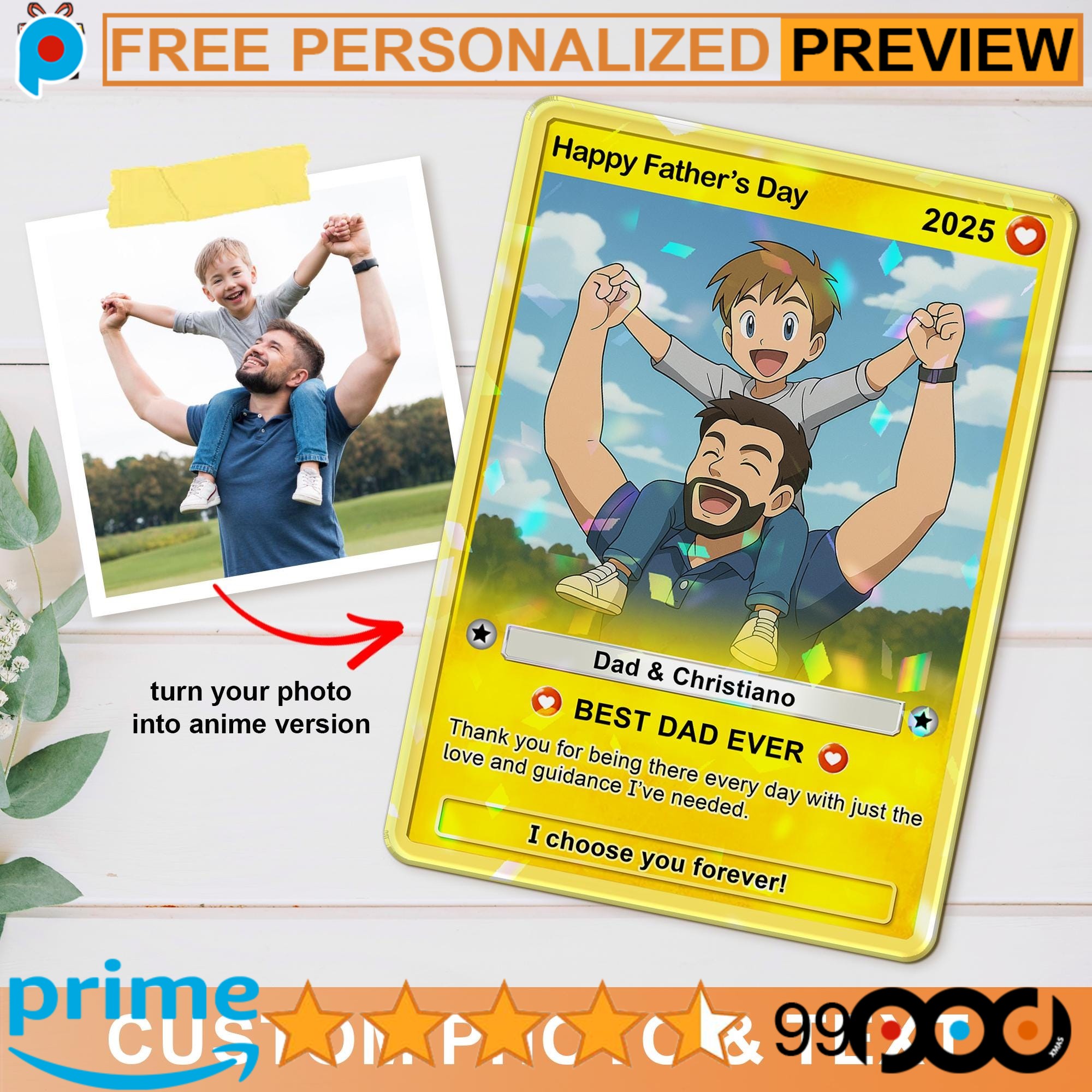 Personalized Photo Anime Poke Father's Day Hologram Card 1 Personalized Photo Anime Poke Father's Day Hologram Card