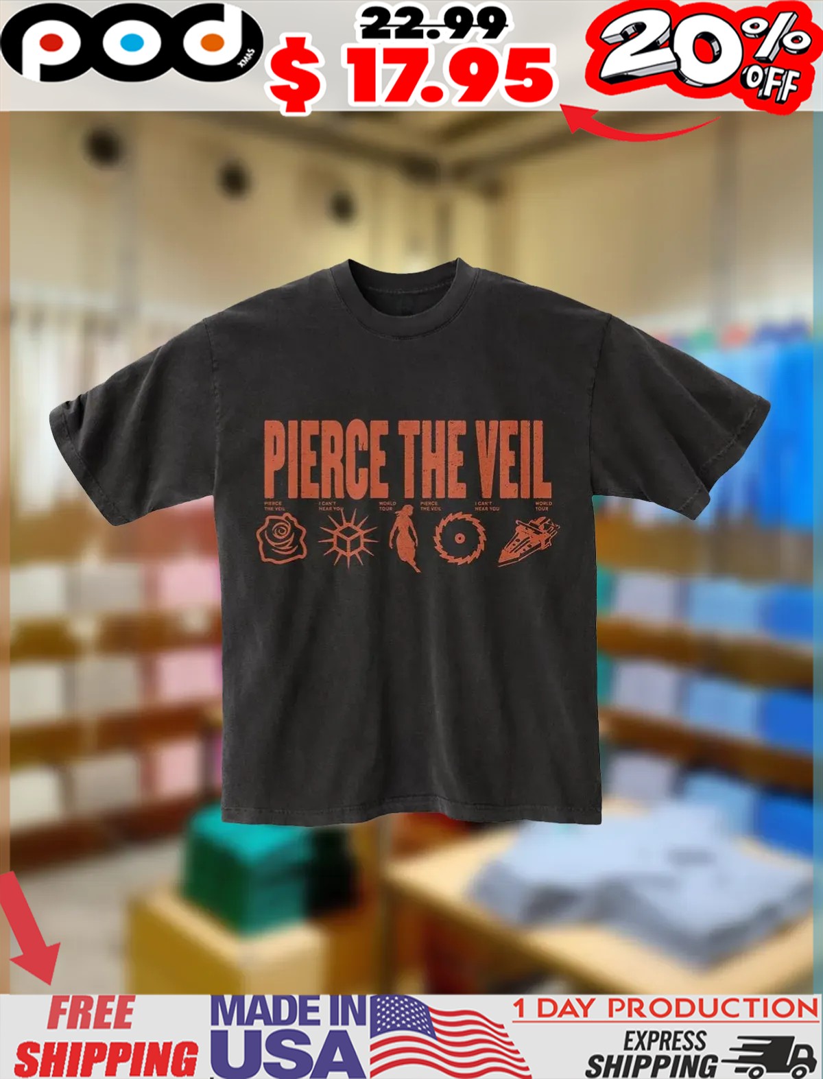 Pierce The Veil Era Symbols Pierce The Veil I Can't Hear You World Tour Vintage Shirt