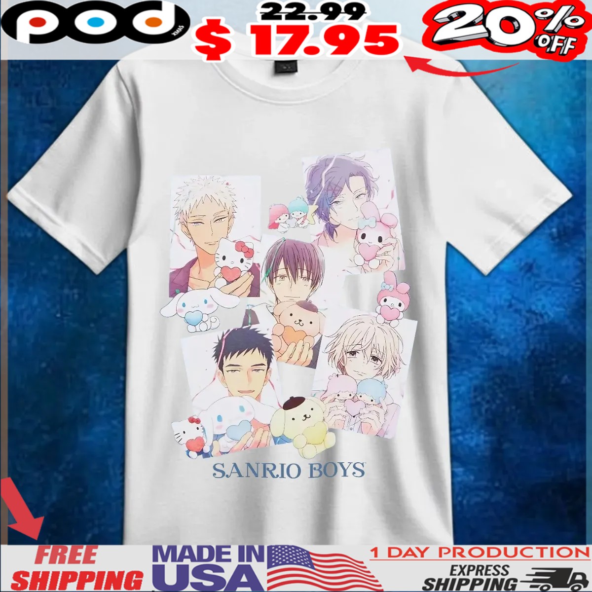 Sanrio Boys Group College T Shirt 1 Sanrio Boys Group College T Shirt