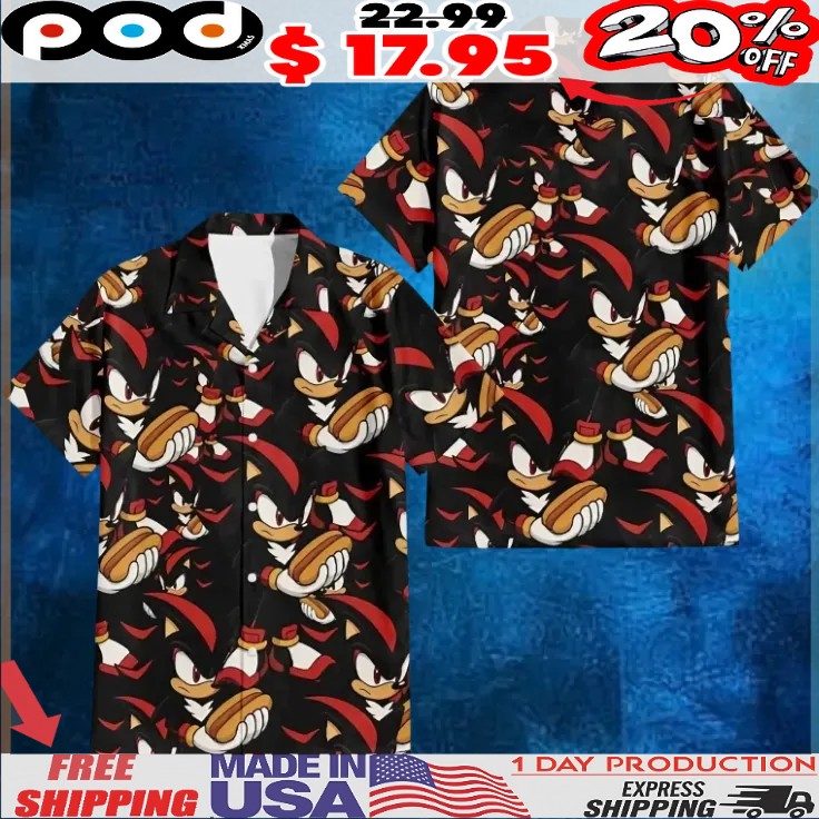 Shadow The Hedgehog Hot Dog Hawaiian Button Up Shirt 1 Shadow The Hedgehog Hot Dog Hawaiian Button Up Shirt