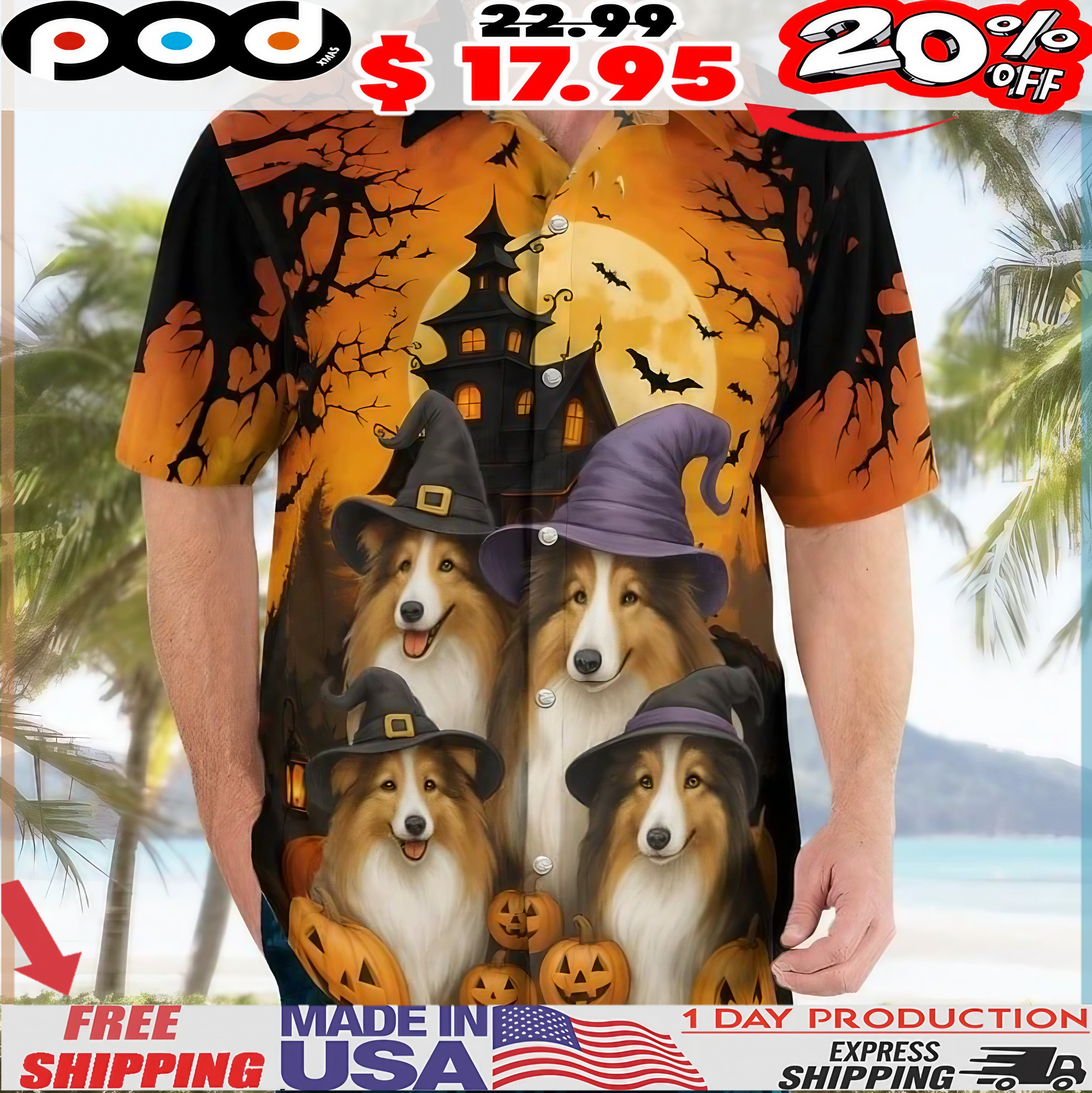 Sheltie Halloween Hawaiian Shirt 1 Sheltie Halloween Hawaiian Shirt