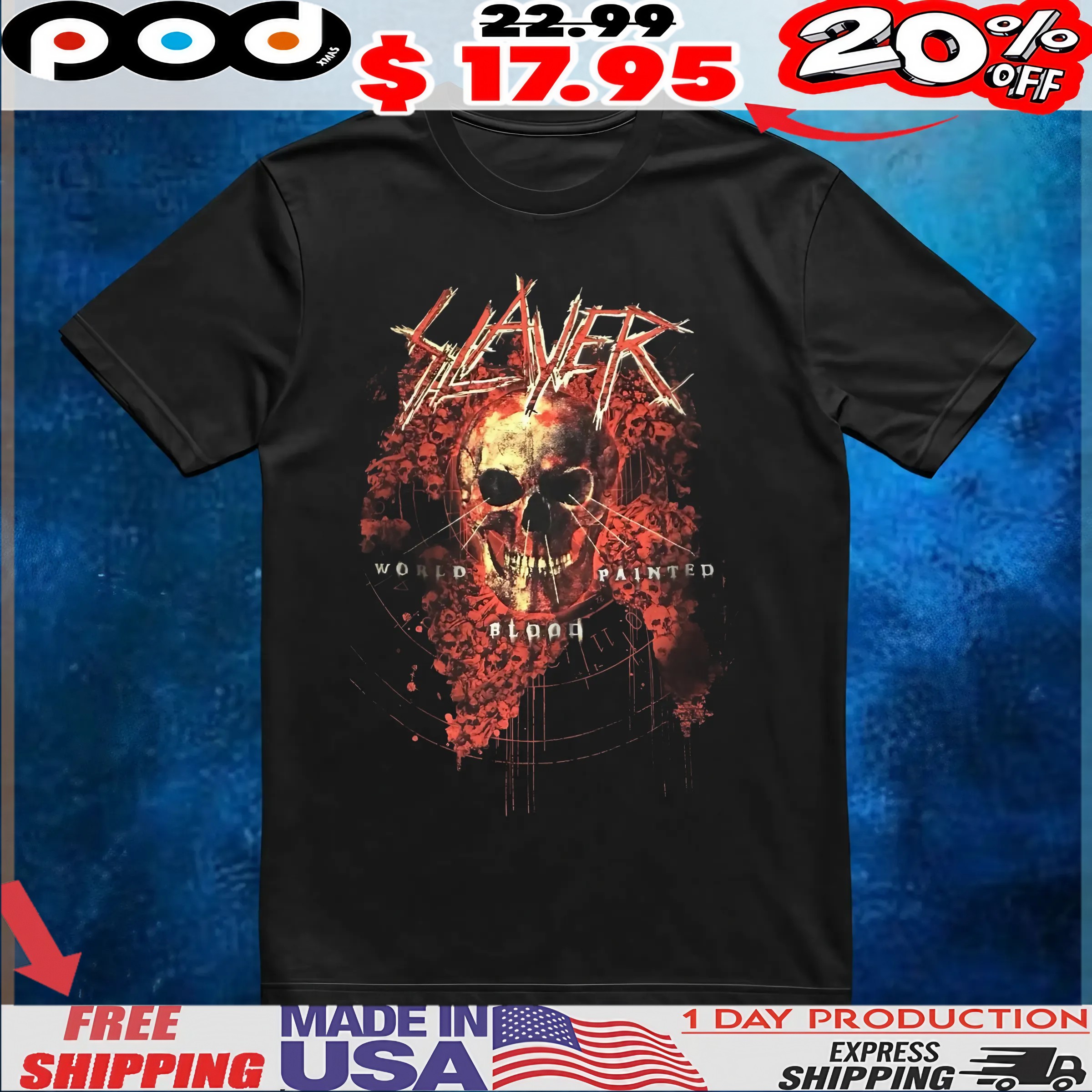 Slayer World Painted Blood Skull T Shirt