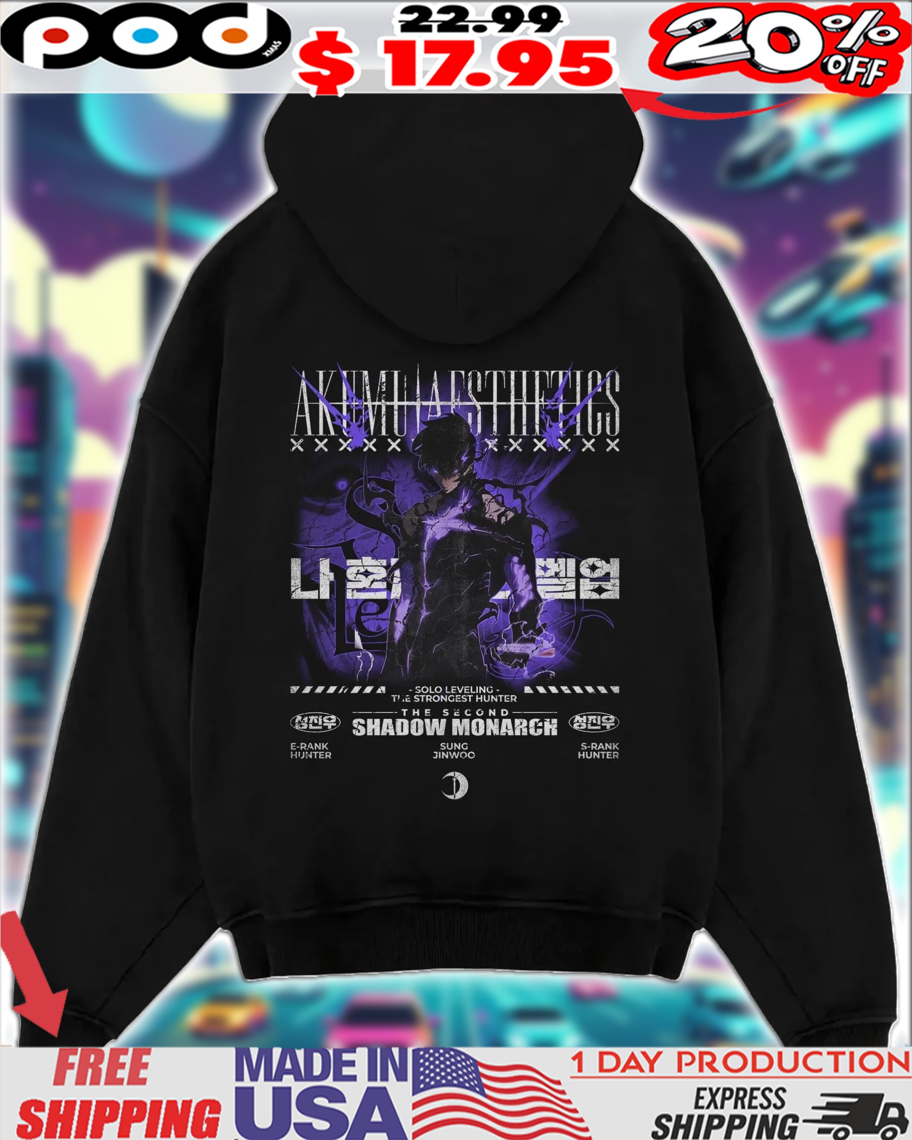 Solo Leveling The Strongest Hunter 'sungjinwoo V1' The Second Shadow Monarch Manhwa Shirt