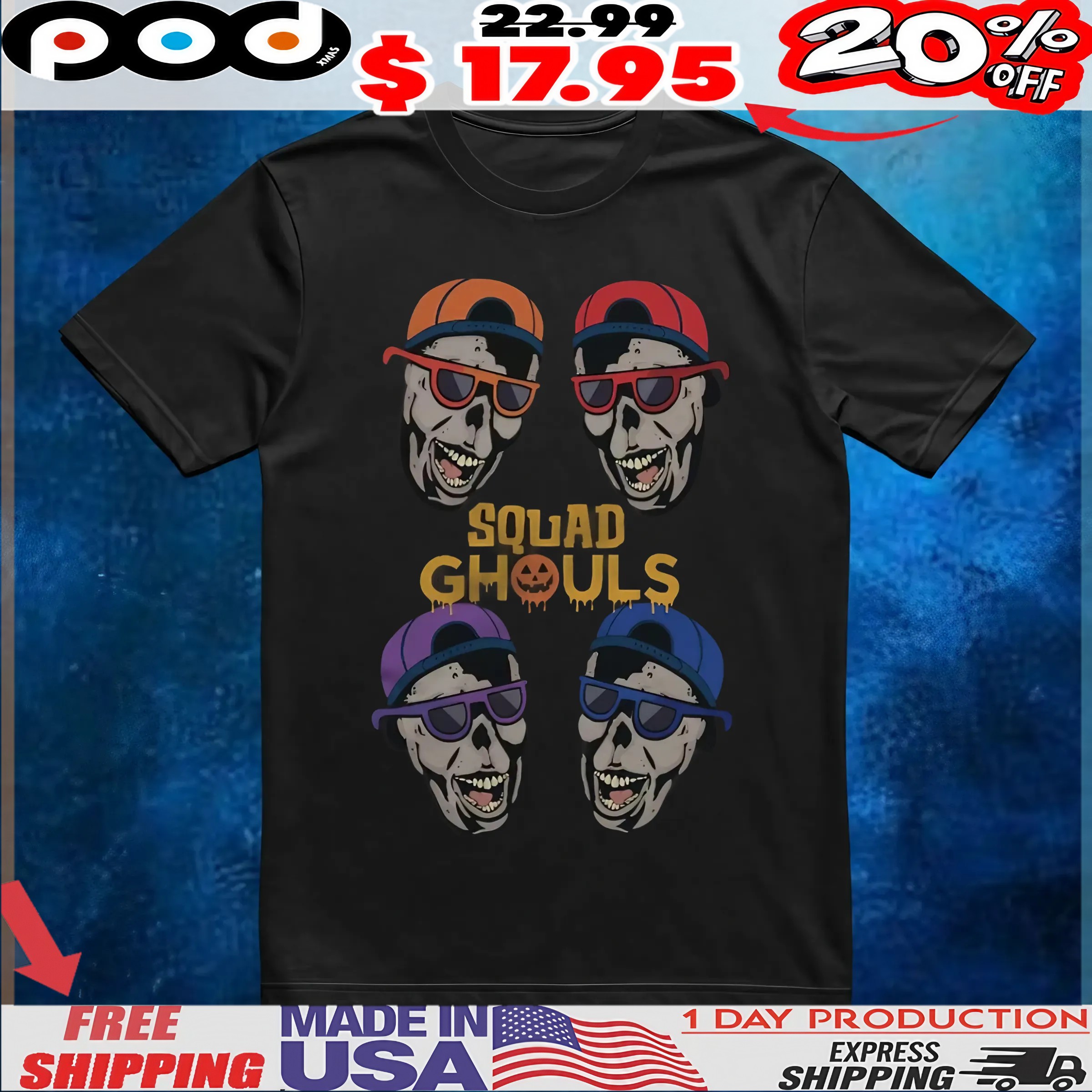 Squad Ghouls 4 Faces Halloween T Shirt 6 Squad Ghouls 4 Faces Halloween T Shirt