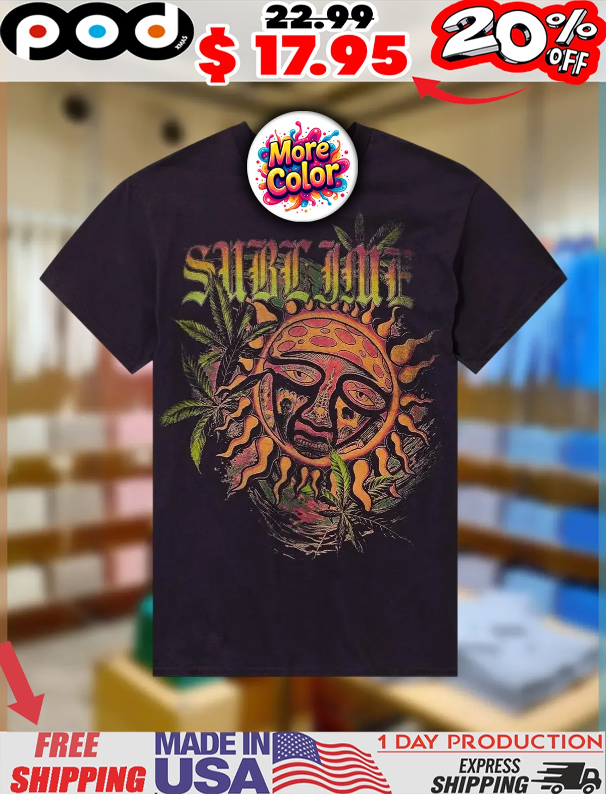 Sublime Sun Logo & Plants Vintage Shirt