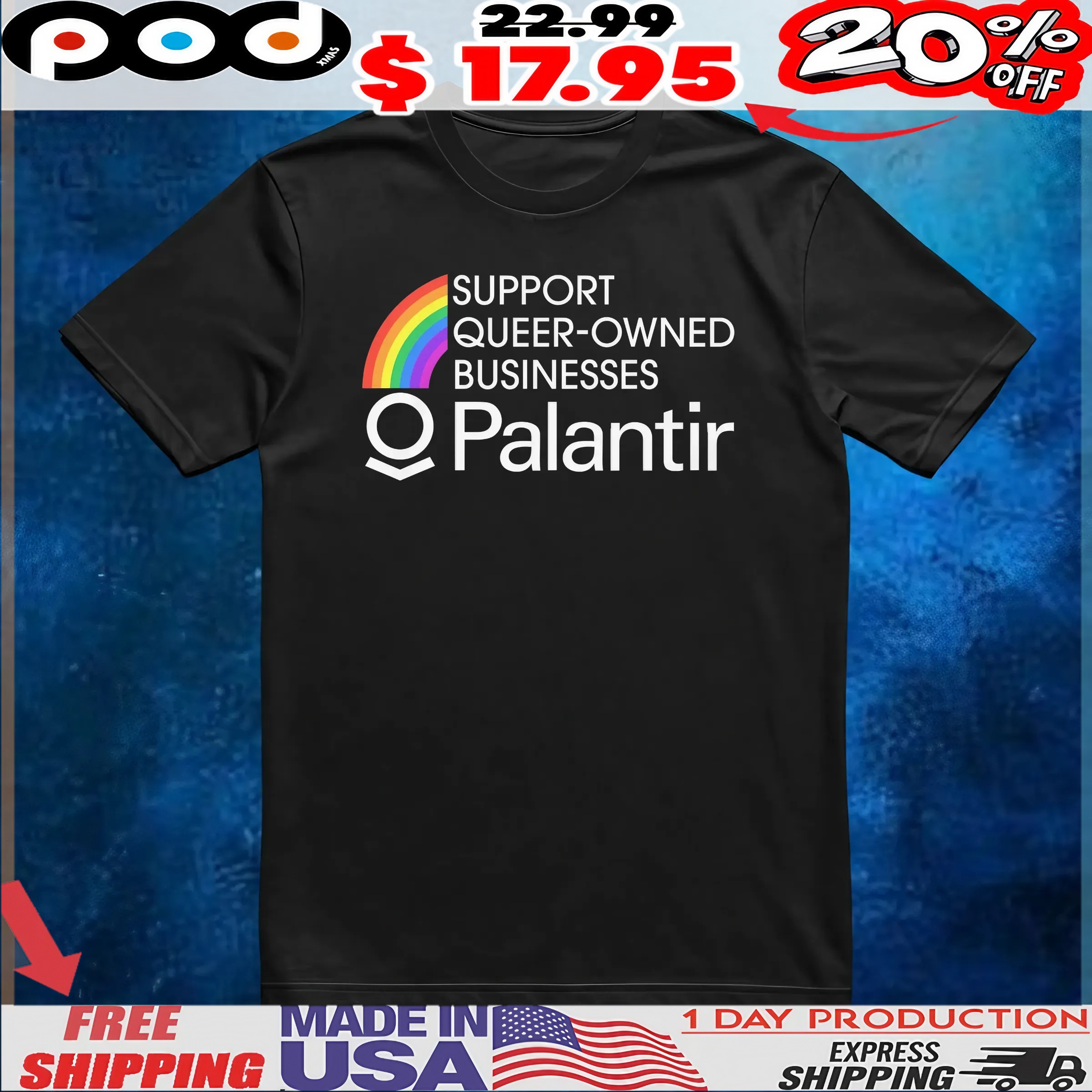Support Queer-Owned Businesses Palantir Rainbow T Shirt 1 Support Queer-Owned Businesses Palantir Rainbow T Shirt