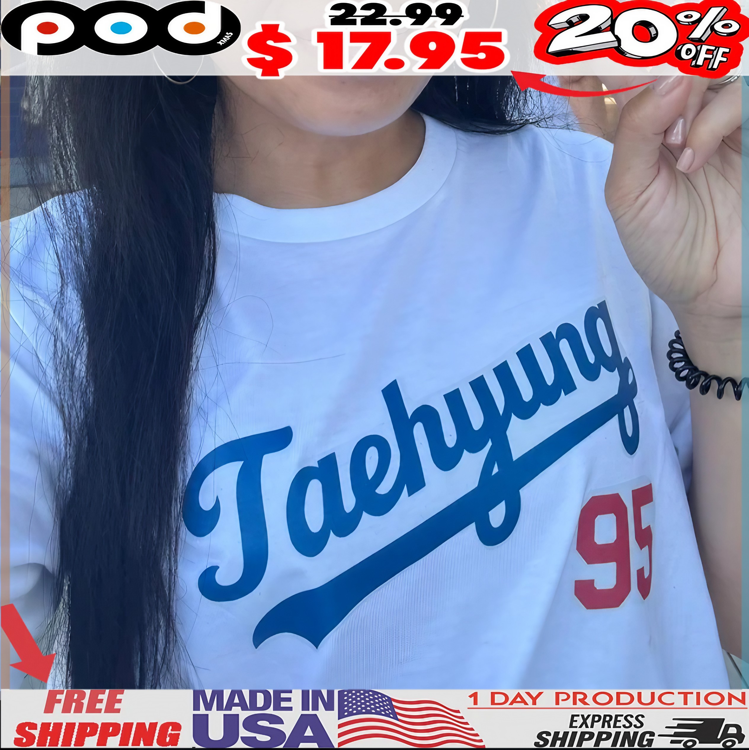Taehyung 95 V BTS X Dodgers T Shirt