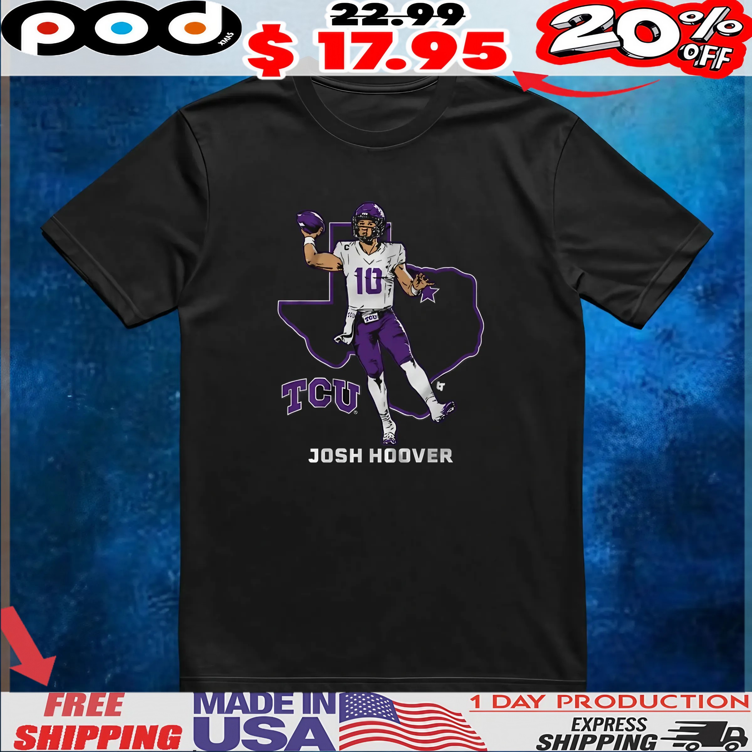 Tcu Football Josh Hoover State Star Map T Shirt