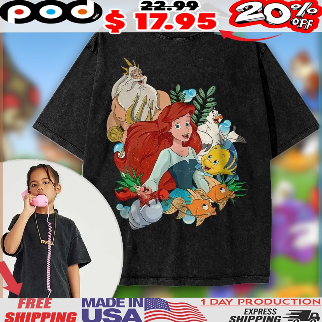 The Little Mermaid King Triton Flounder Scuttle For Kids Animated Vintage Shirt