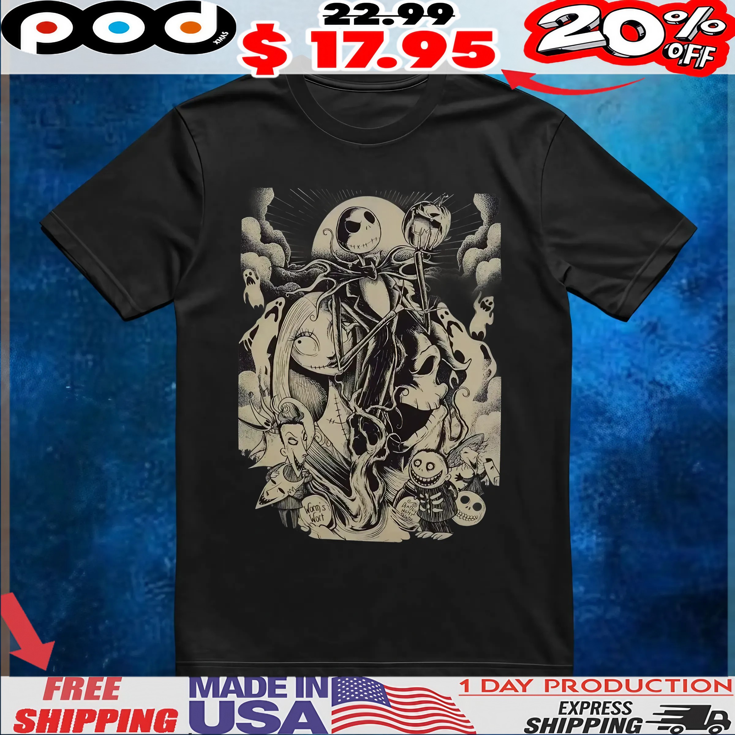 The Nightmare Before Christmas Tonal Group Poster T-Shirt 6 The Nightmare Before Christmas Tonal Group Poster T-Shirt