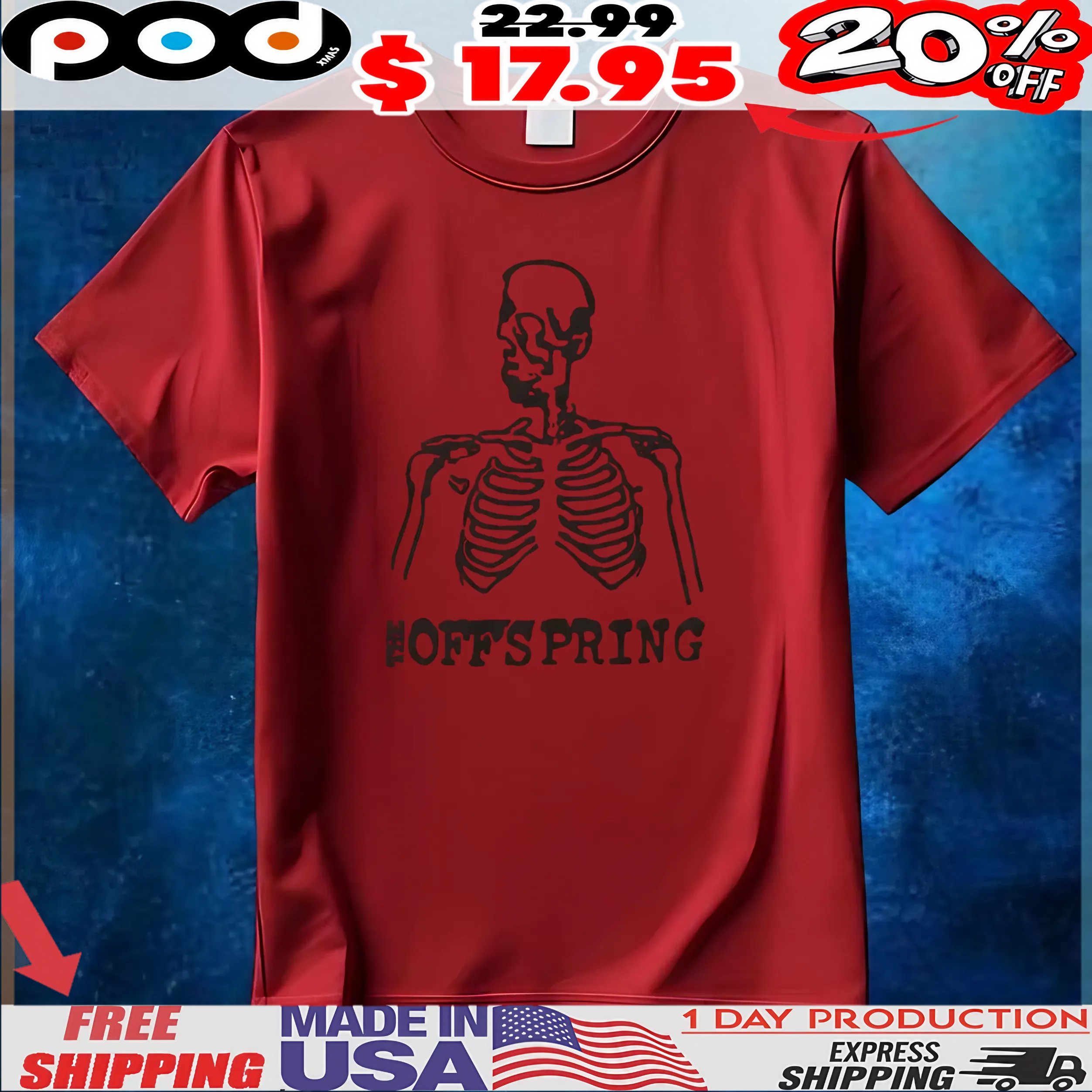 The Offspring Skeleton Burgundy T Shirt 3 The Offspring Skeleton Burgundy T Shirt