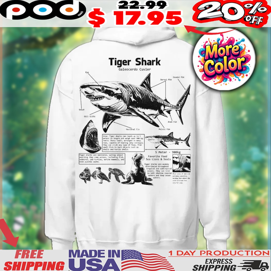 Tiger Shark Galeocerdo Cuvier  Anatomy Animal Knowledge Tiger Shark Biology Novelty Graphic Shirt