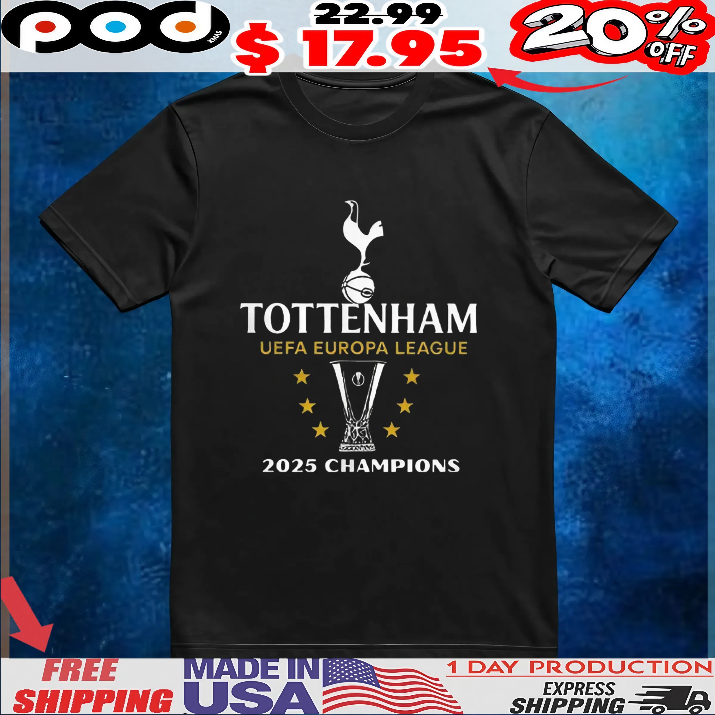Tottenham UEFA Europa League Champions 2025 t shirt