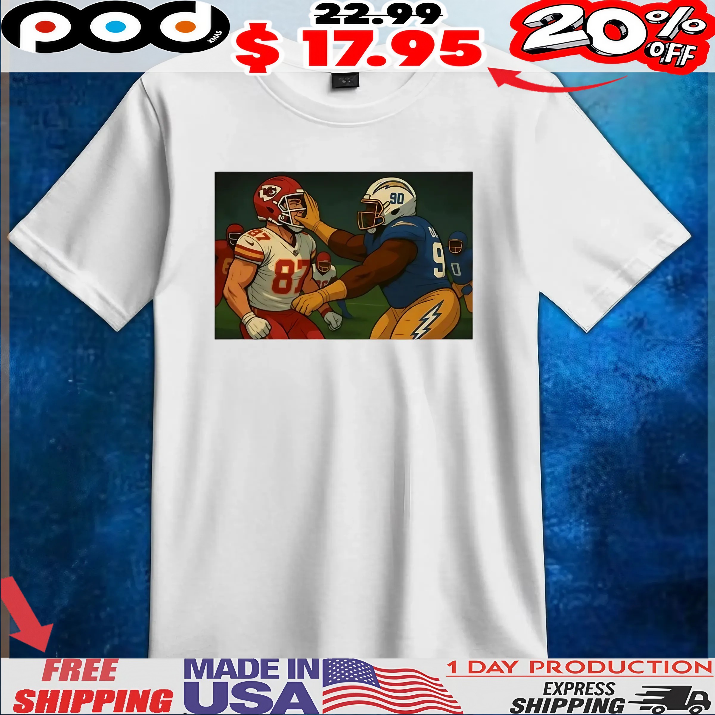 Travis Kelce Smacked By Chargers Cartoon T Shirt 6 Travis Kelce Smacked By Chargers Cartoon T Shirt