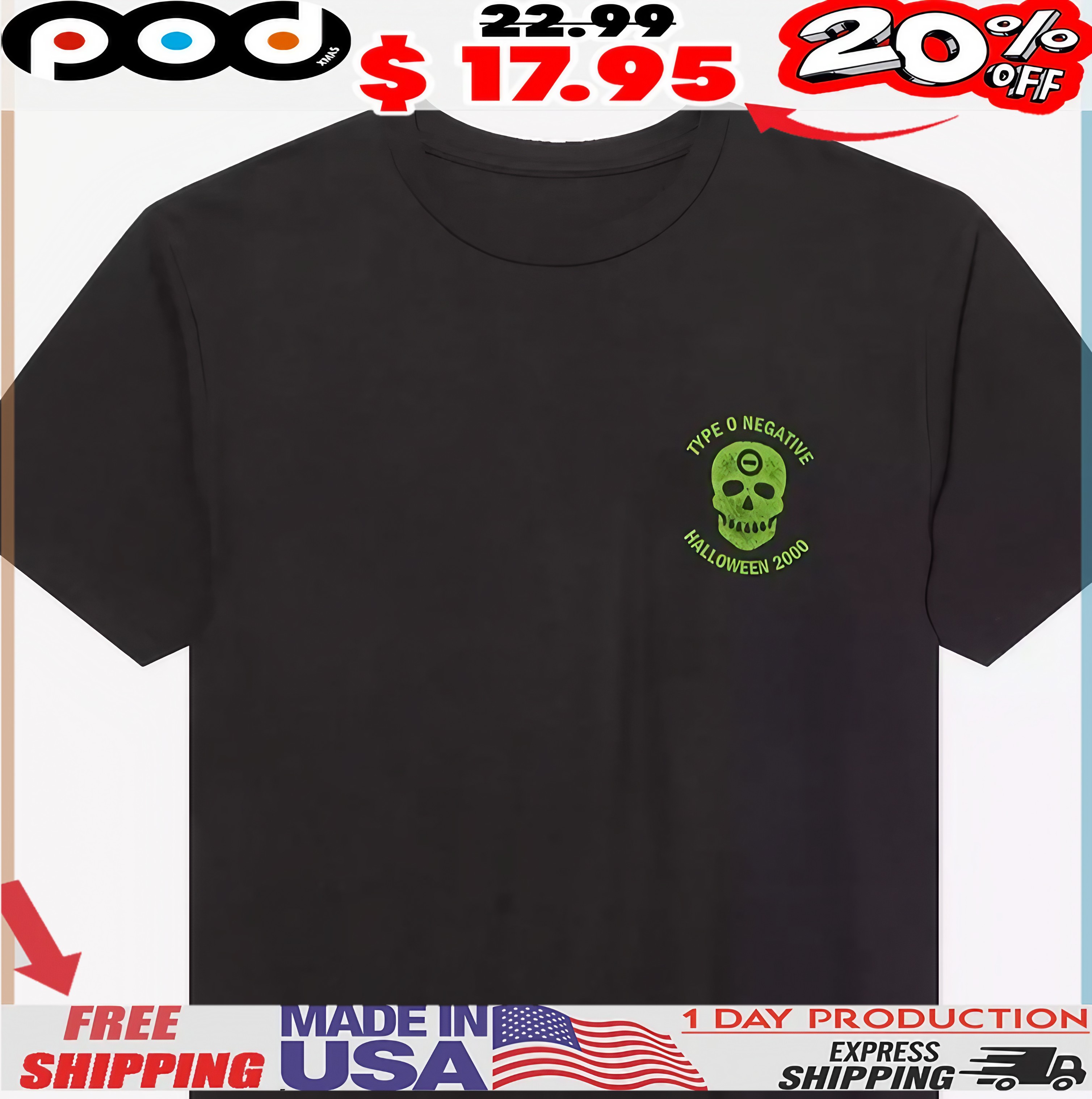 Type O Negative Halloween 2000 Skull T Shirt 1 Type O Negative Halloween 2000 Skull T Shirt