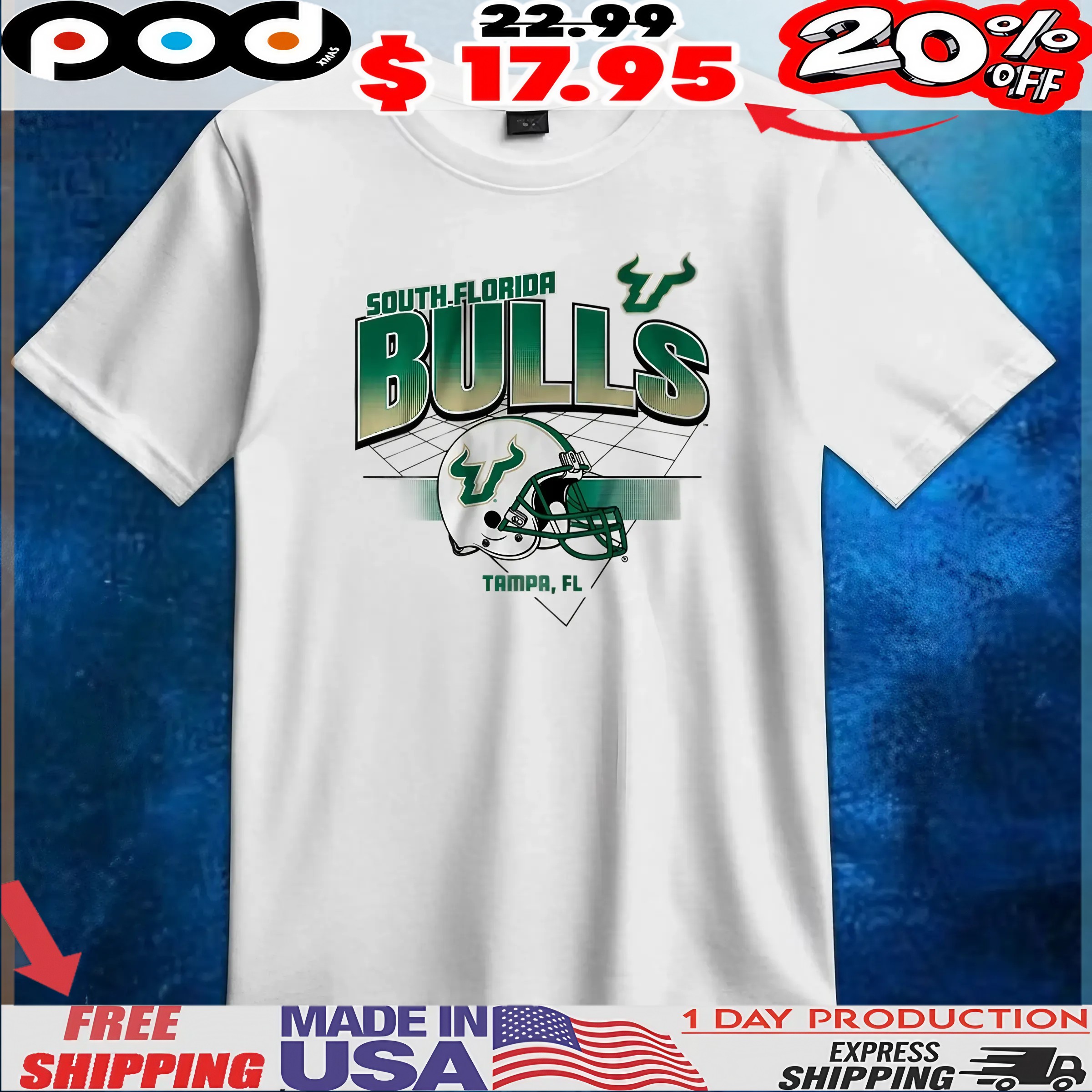 Usf Football Helmet Grid T Shirt