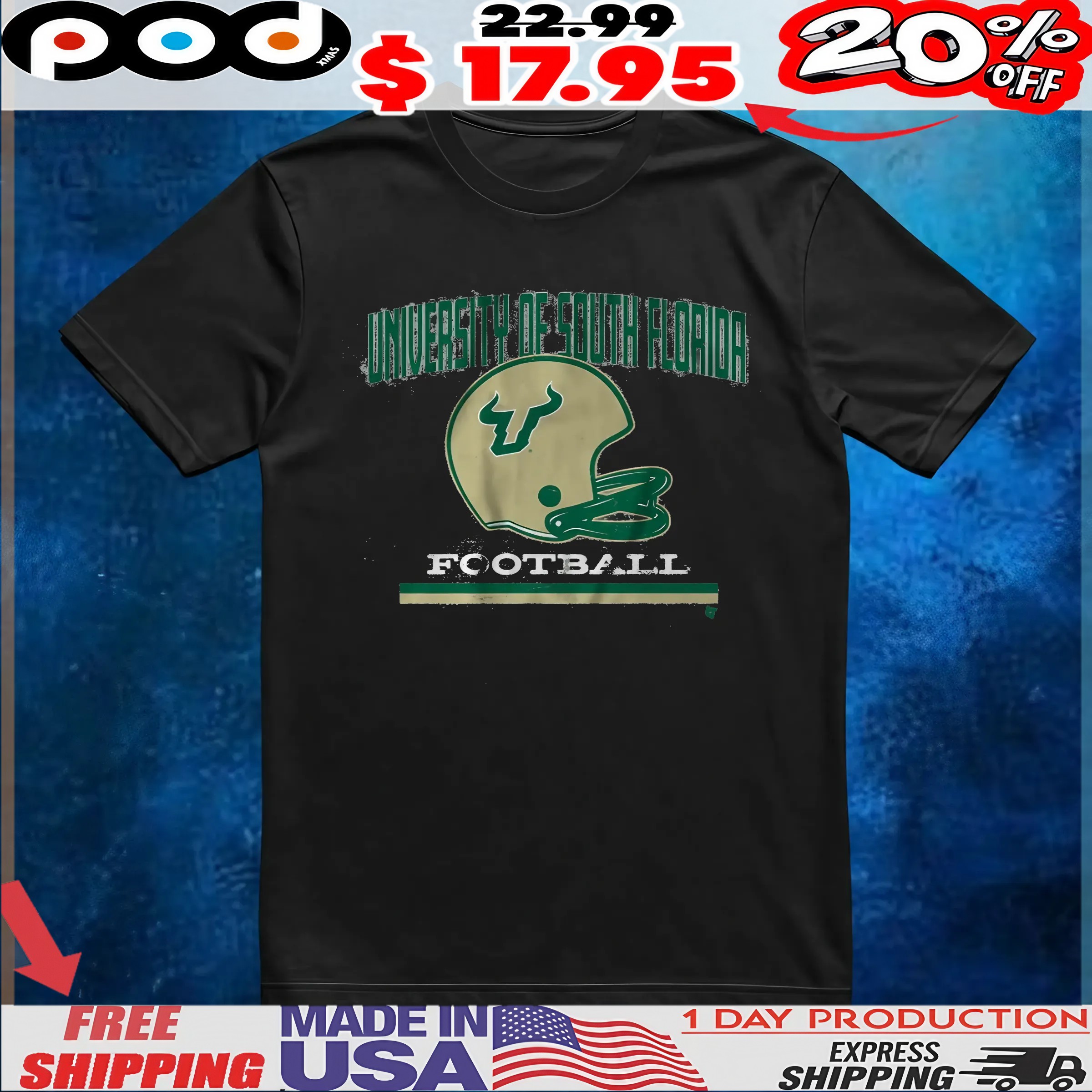 Usf Football Vintage Helmet T Shirt