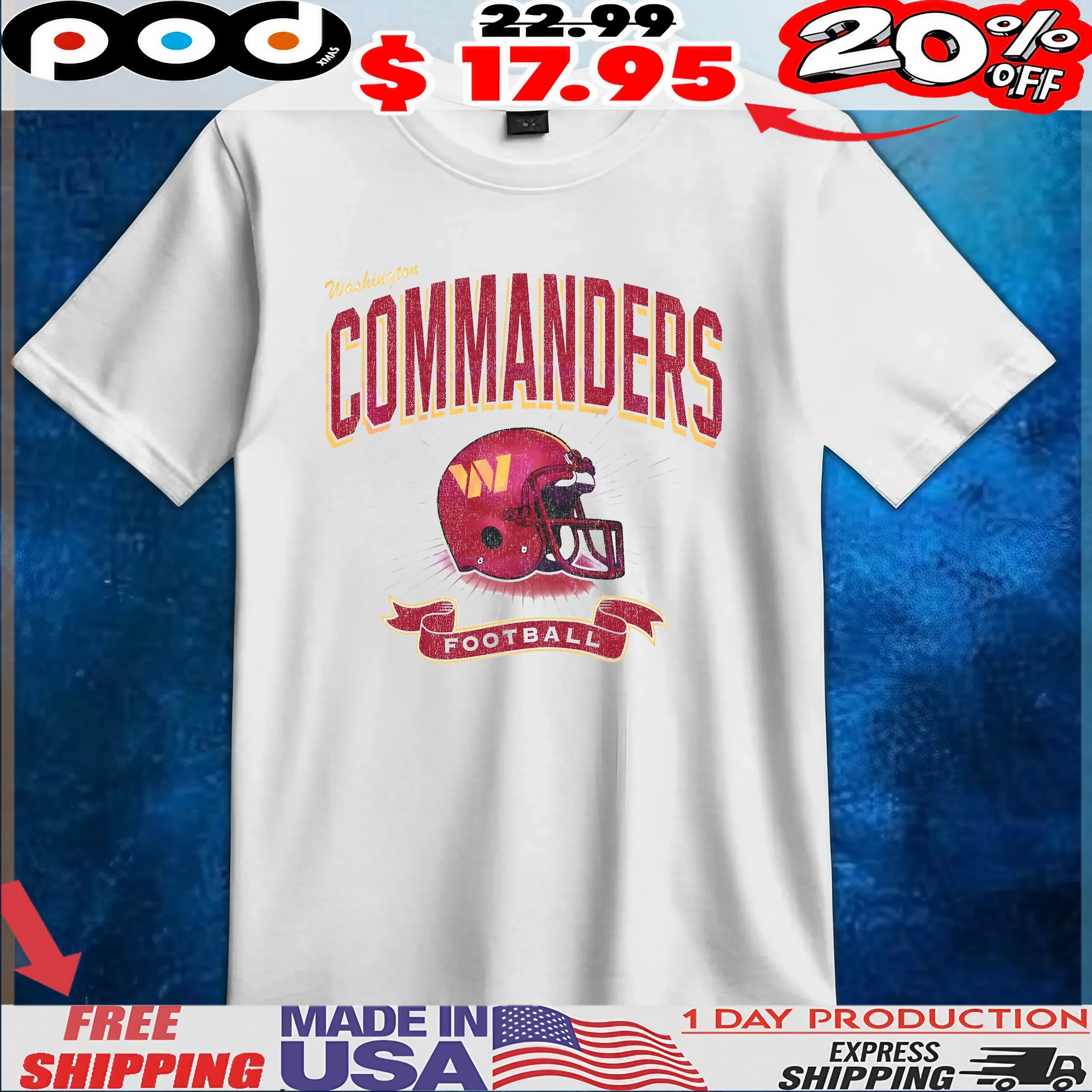 Washington Commanders Historic Prime Football Helmet T Shirt