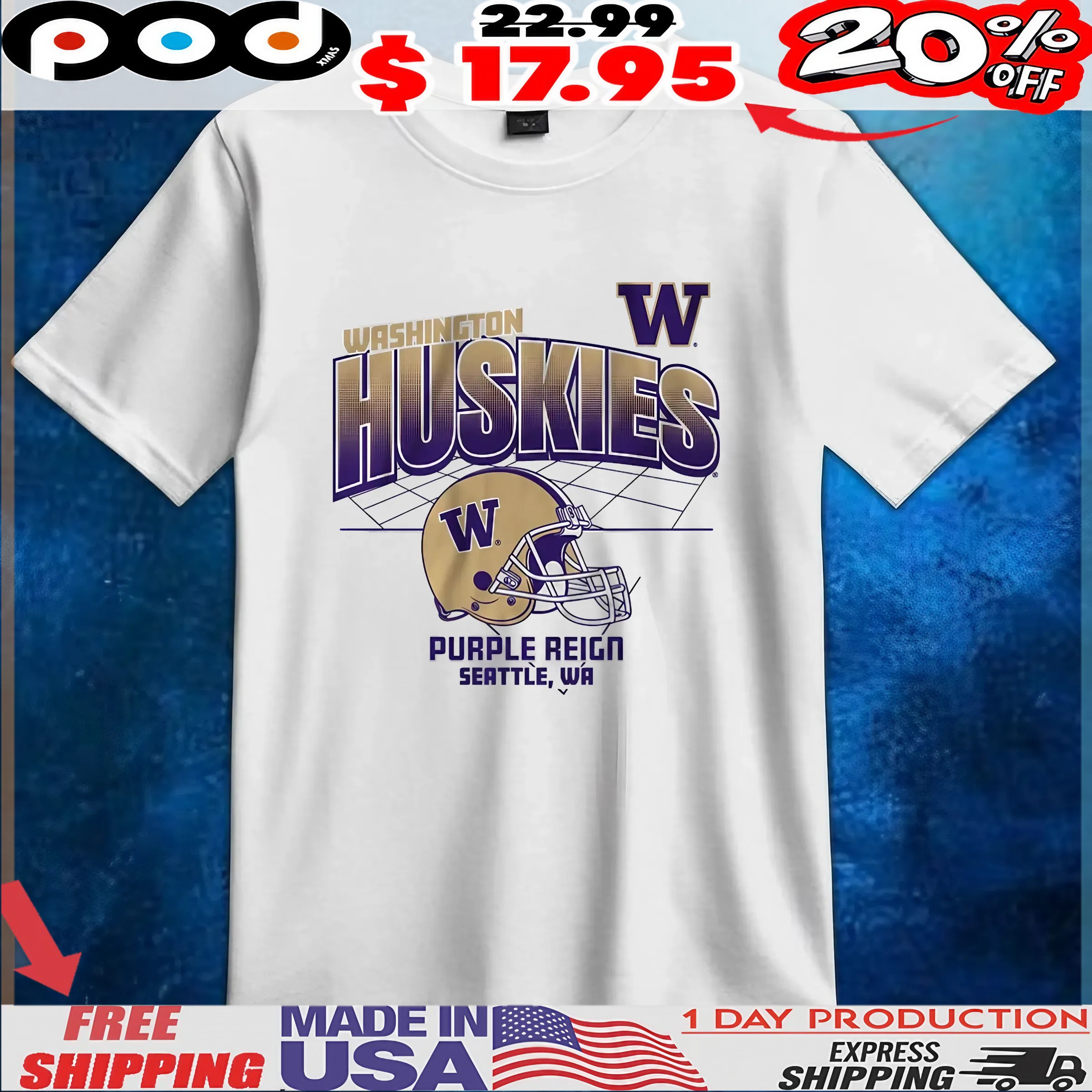 Washington Huskies Football Helmet Grid T Shirt 6 Washington Huskies Football Helmet Grid T Shirt