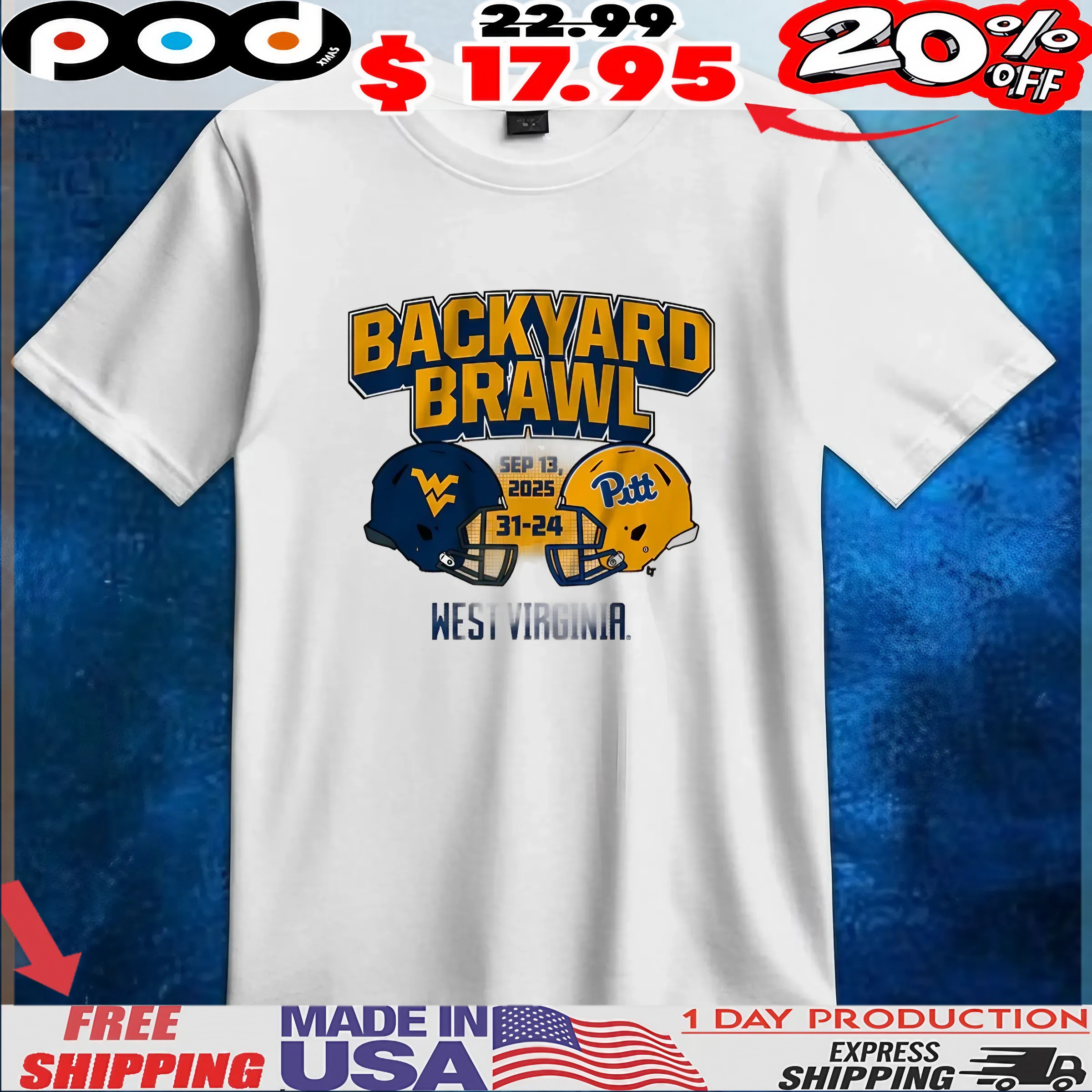 West Virginia Football Backyard Brawl Champs Helmet T Shirt 6 West Virginia Football Backyard Brawl Champs Helmet T Shirt