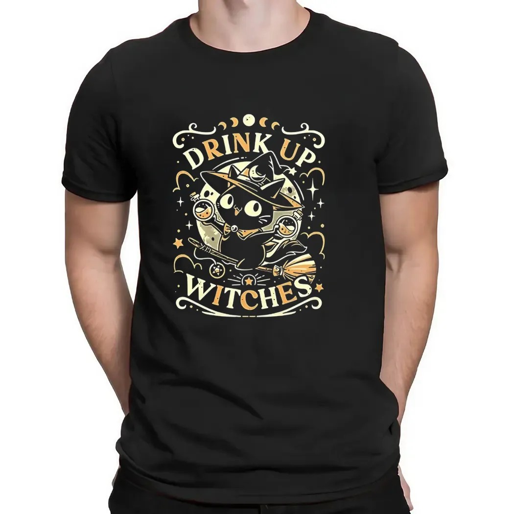 Cat drink up a witches t shirt