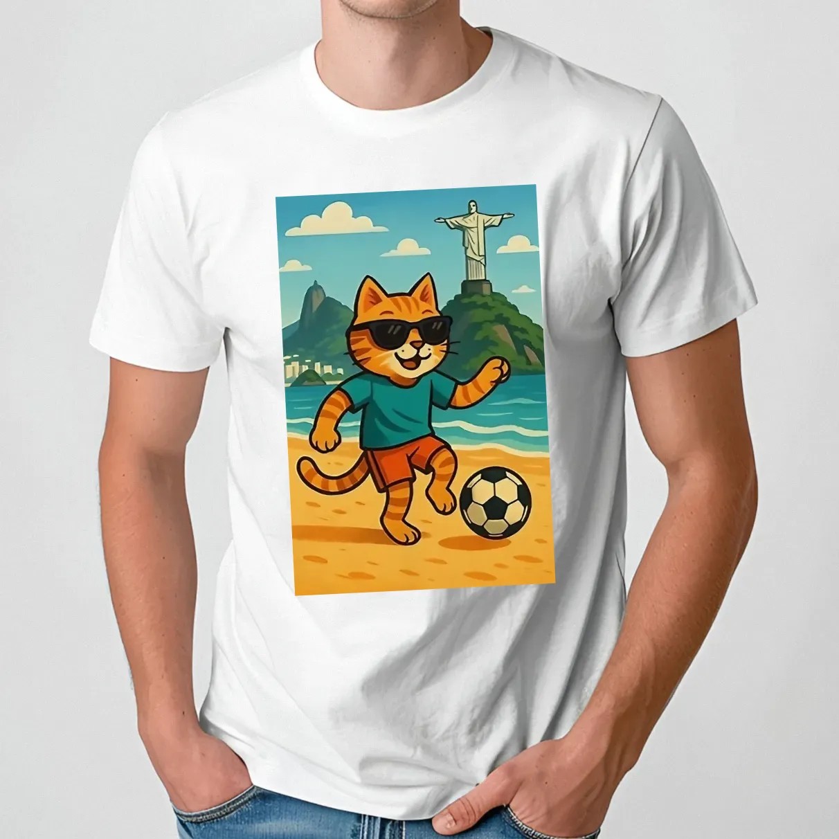 Cat playing football t shirt