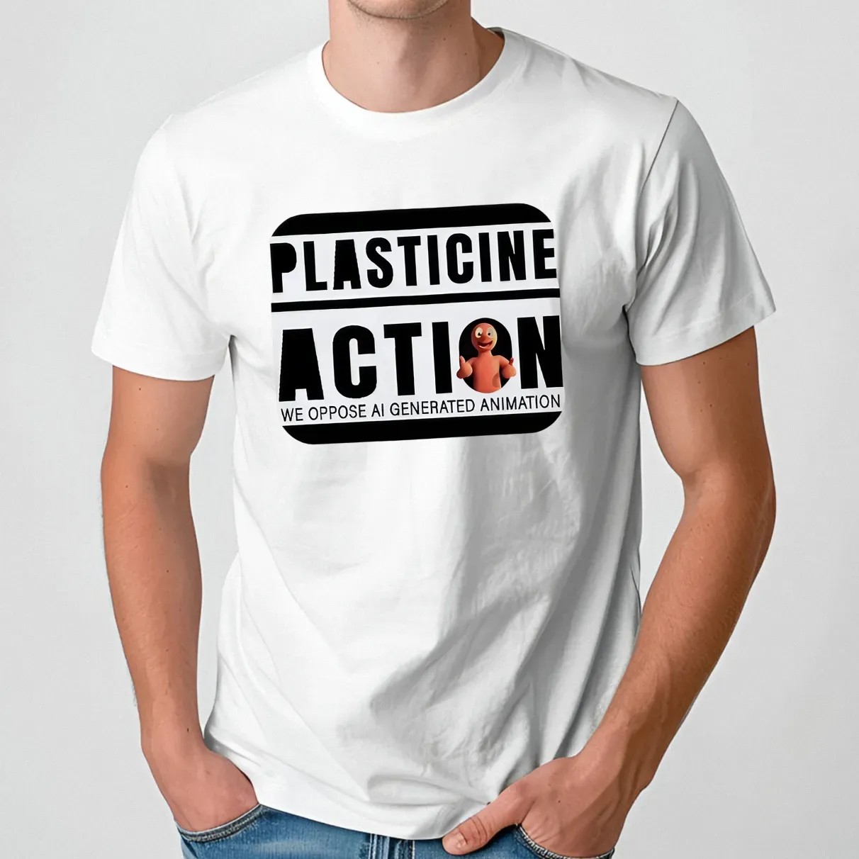 Plasticine Action We Oppose AI Generated Animation Shirt