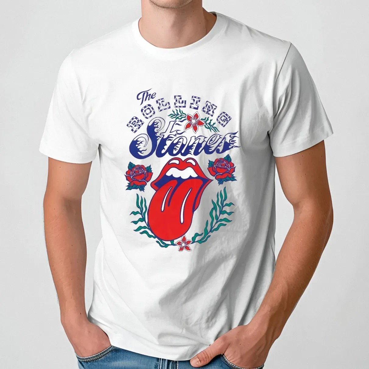 The Rolling Stones Tongue and Flowers T Shirt