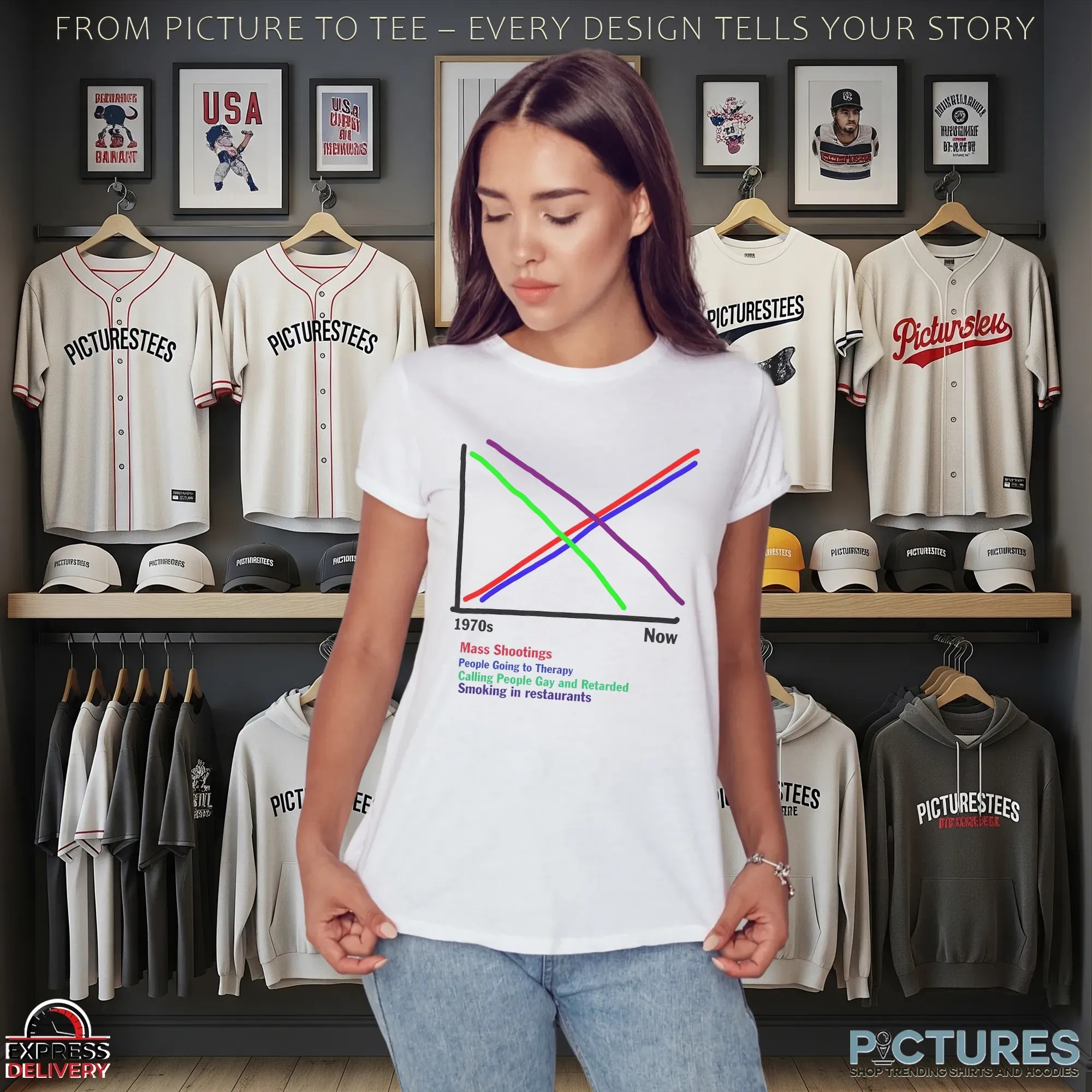 1970s vs Now Graph Chart T Shirt