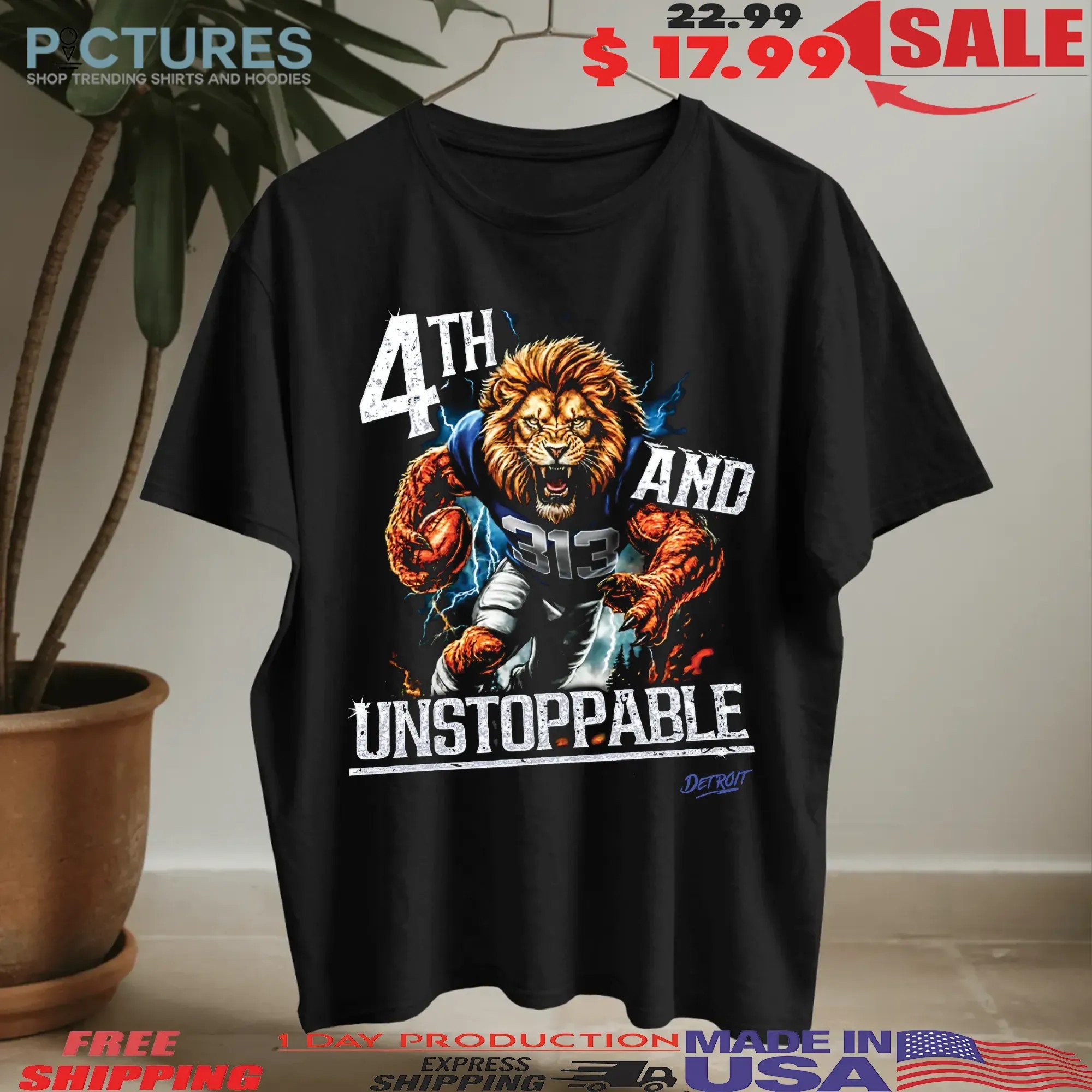 4th and Unstoppable Detroit Lions Football Graphic T Shirt