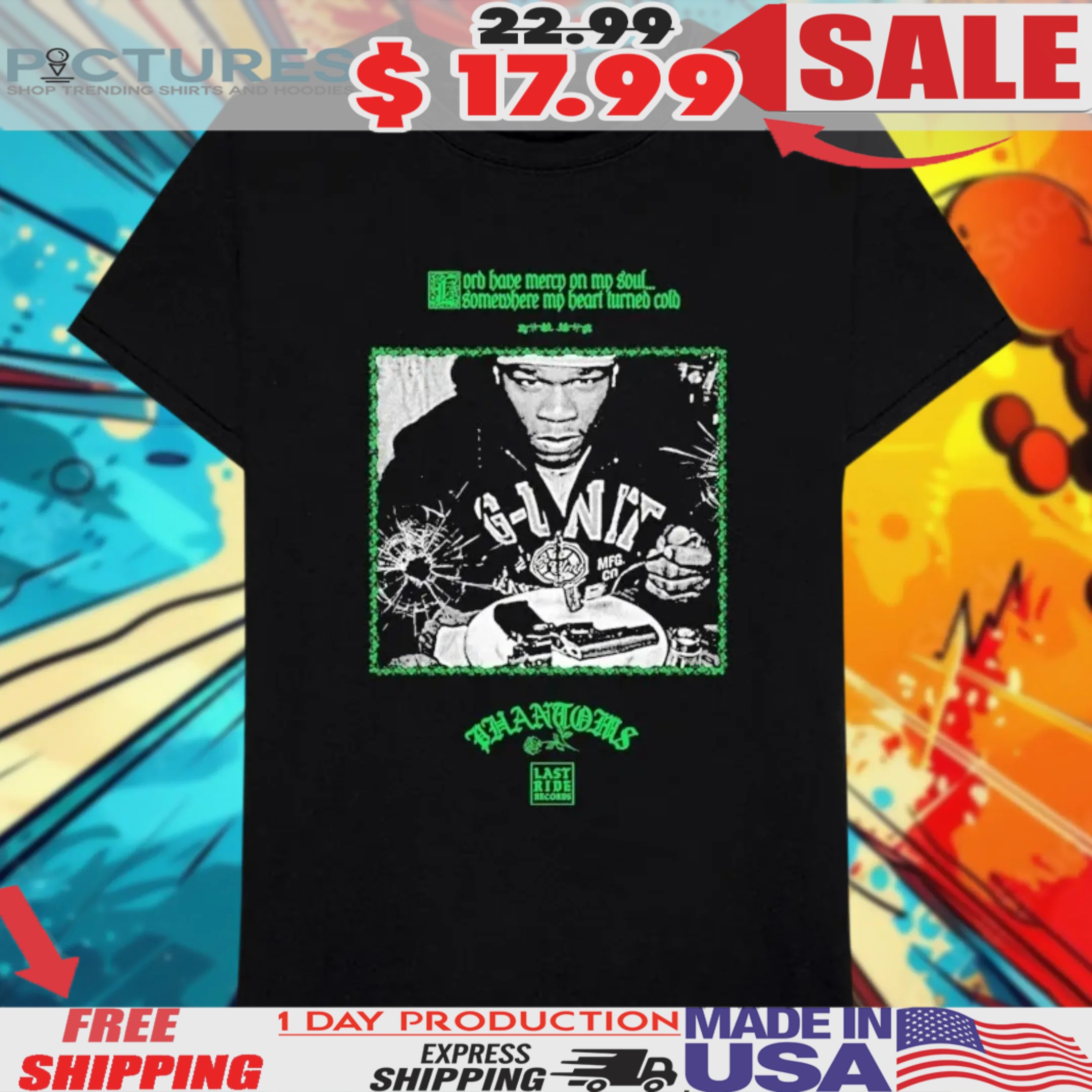 50 Cent Phantoms Orb Have Mercy On My Soul Somewhere My Heart Turned Cold Bullet Shirt