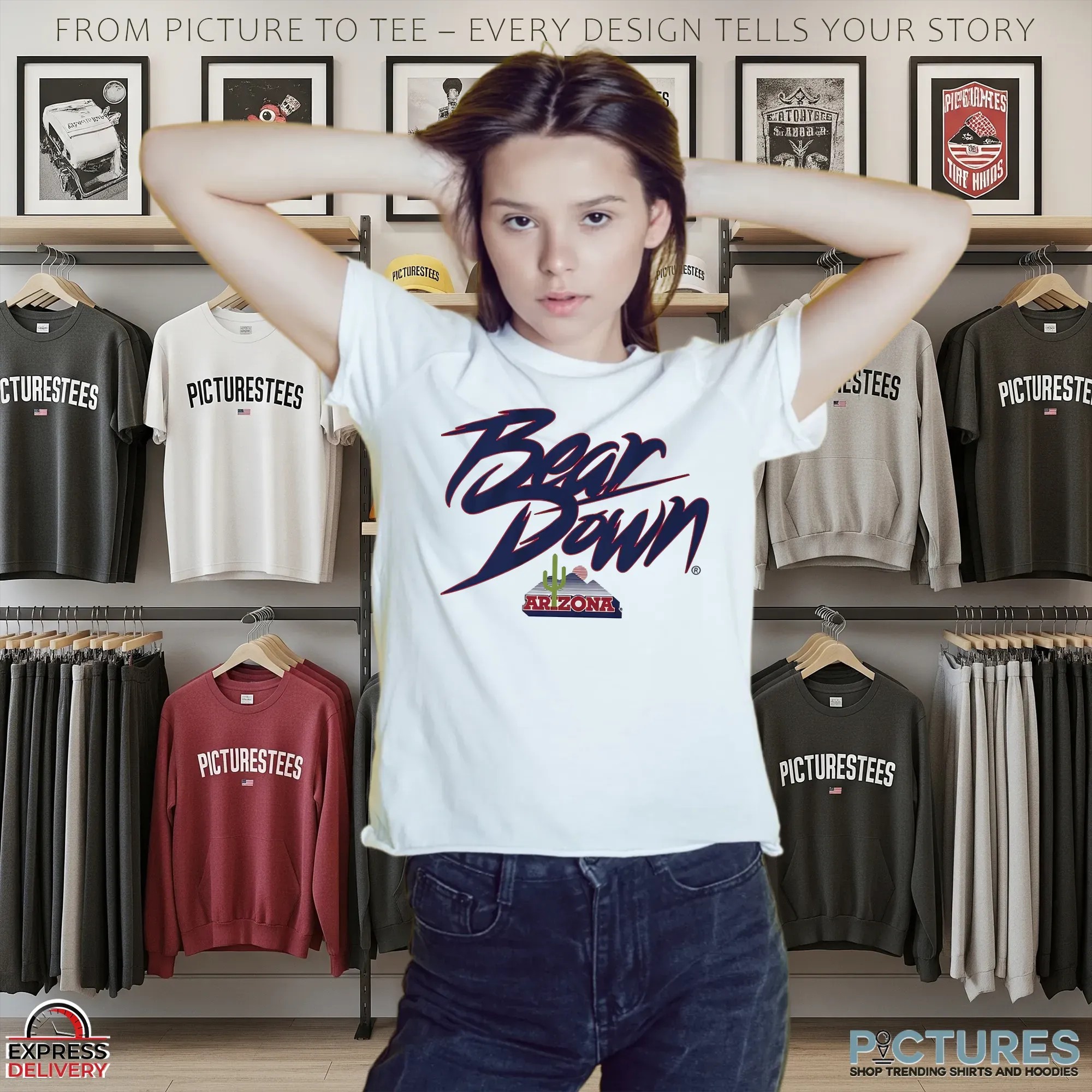 Arizona Wildcats Football Bear Down Cactus Logo T Shirt